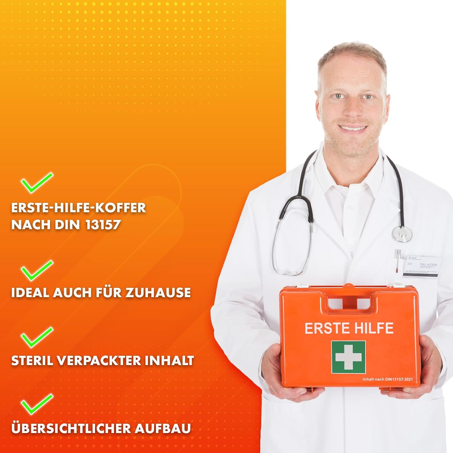 Thumbnail 3 de KARAT Kleine Erste Hilfe Kasten für Betriebe DIN 13157:2021 gefüllt inkl. Wandhalterung – Notfallbox für Werkstatt, Büro & Gastro (bis 50 Mitarbeiter)