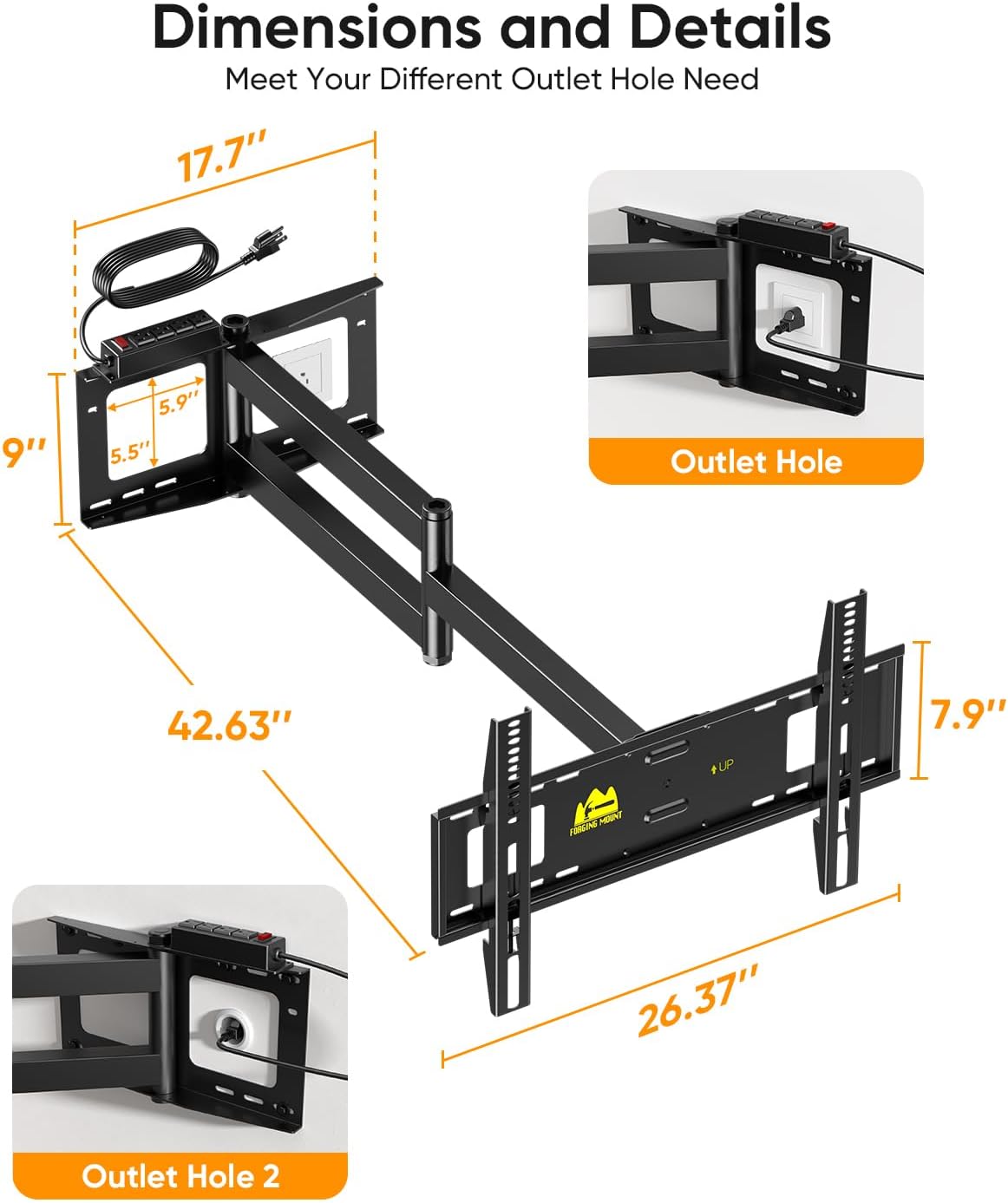 Detalle de FORGING MOUNT Long Arm TV Wall Mount for 42-80 inch TVs with 43" Extension