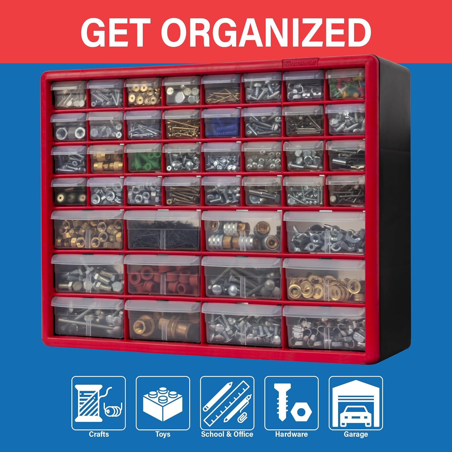 Thumbnail 3 de Akro-Mils 10144 44-Drawer Storage Cabinet, 20-Inch, Red and Black