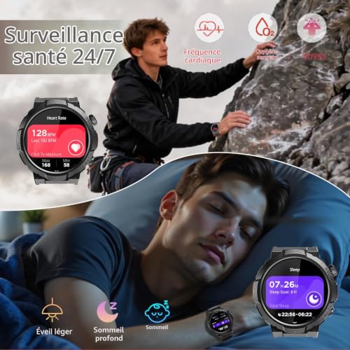 Detalle de Soudorv Montre Connectée Homme avec LED Lampe — Militaire, 1000 mAh, Noir