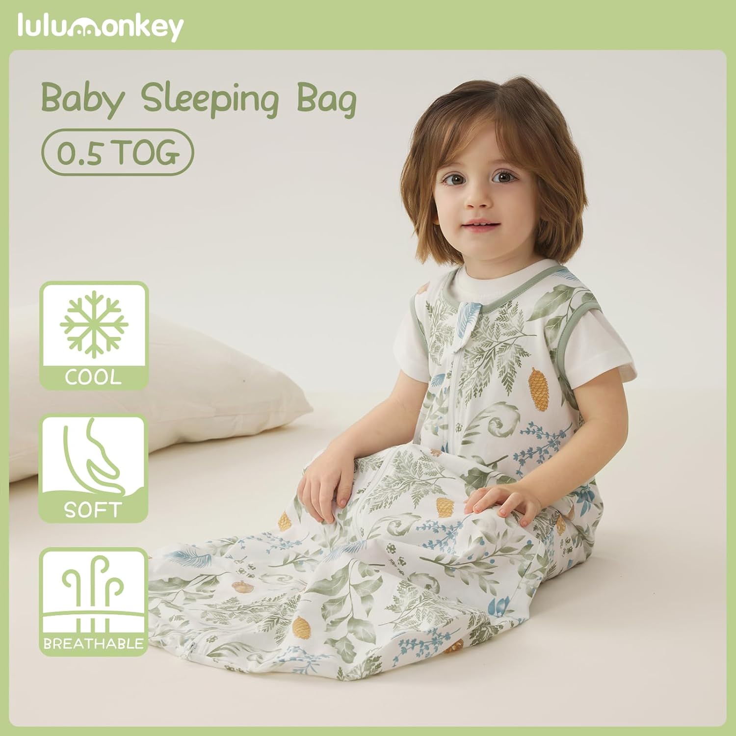Thumbnail 1 de LULUMONKEY 0.5 Tog Baby Summer Sleeping Bag (18-36 Months) in Forest