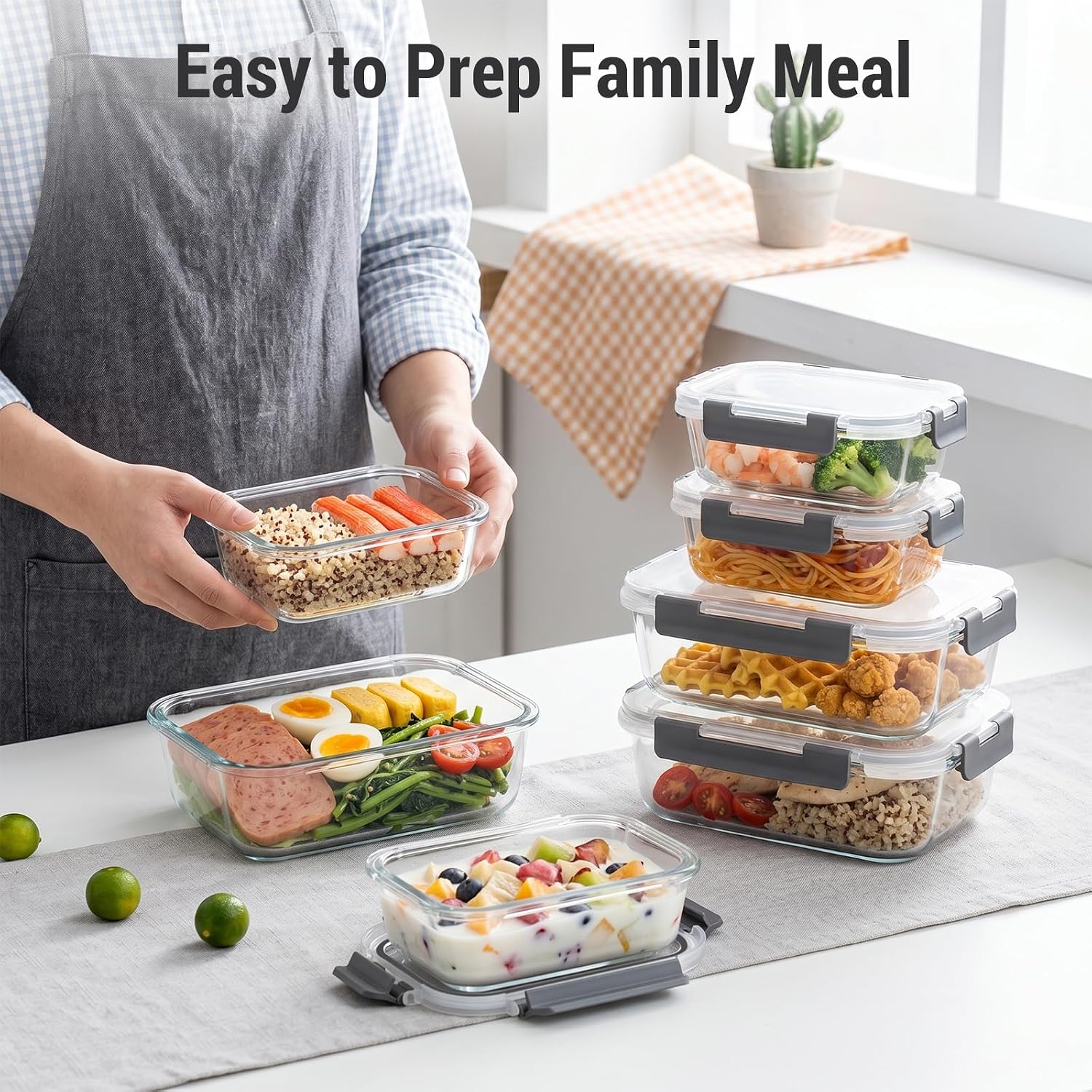 Detalle de Dealusy Glass Food Storage Containers, 36 oz & 12 oz, Gray, 10-Pack