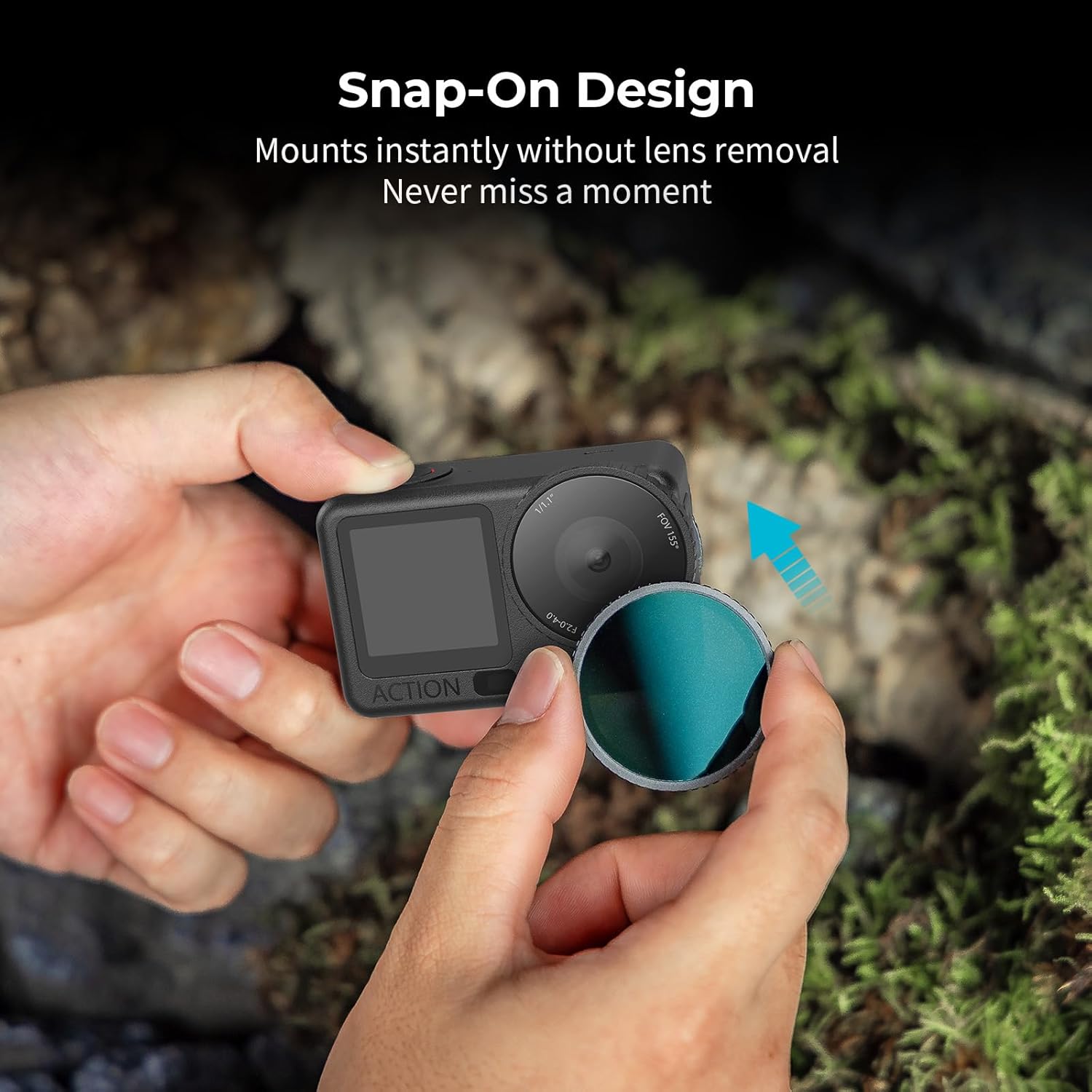Detalle de SMALLRIG 1/4 Black Mist Filter für DJI Osmo Action 6 – Snap-On Black Diffusion mit Silikonabdeckung & Reinigungstuch