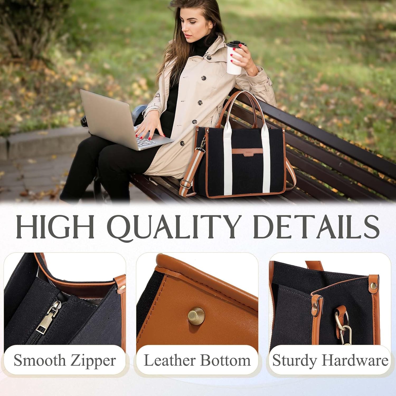 Thumbnail 2 de RAVUO Laptoptasche Damen – Canvas Business-Tasche für 15,6 Zoll Laptop, großes Fassungsvermögen, wasserabweisend