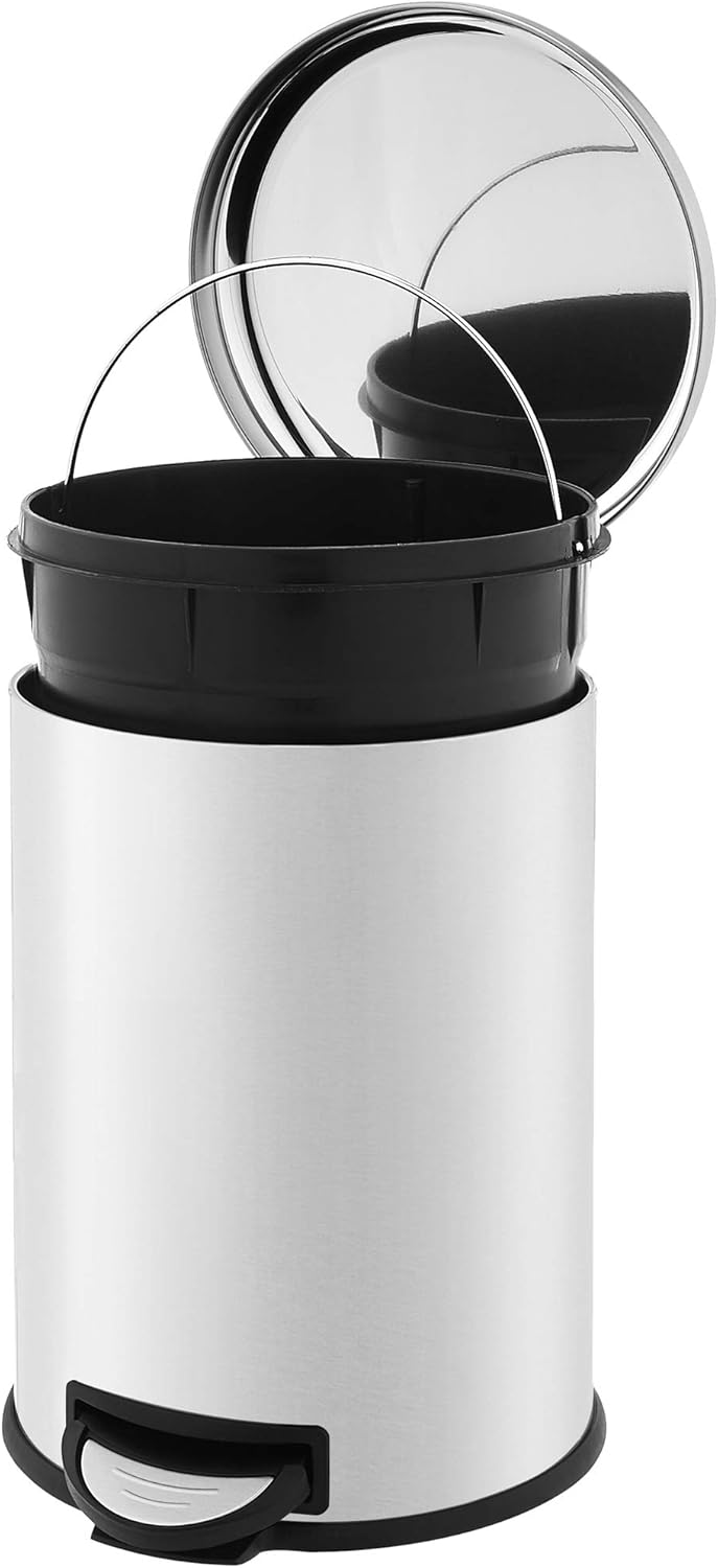 Detalle 2 de Amazon Basics 20L Cylindrical Stainless Steel Dustbin with Round Pedal and Soft-Close Lid