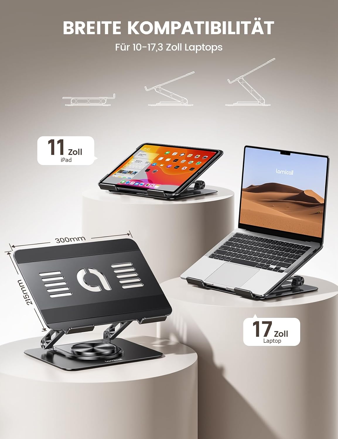 Detalle de Lamicall Laptop Ständer – Verstellbarer 360° Laptopständer aus Aluminium, faltbar, kompatibel mit 10–17,3