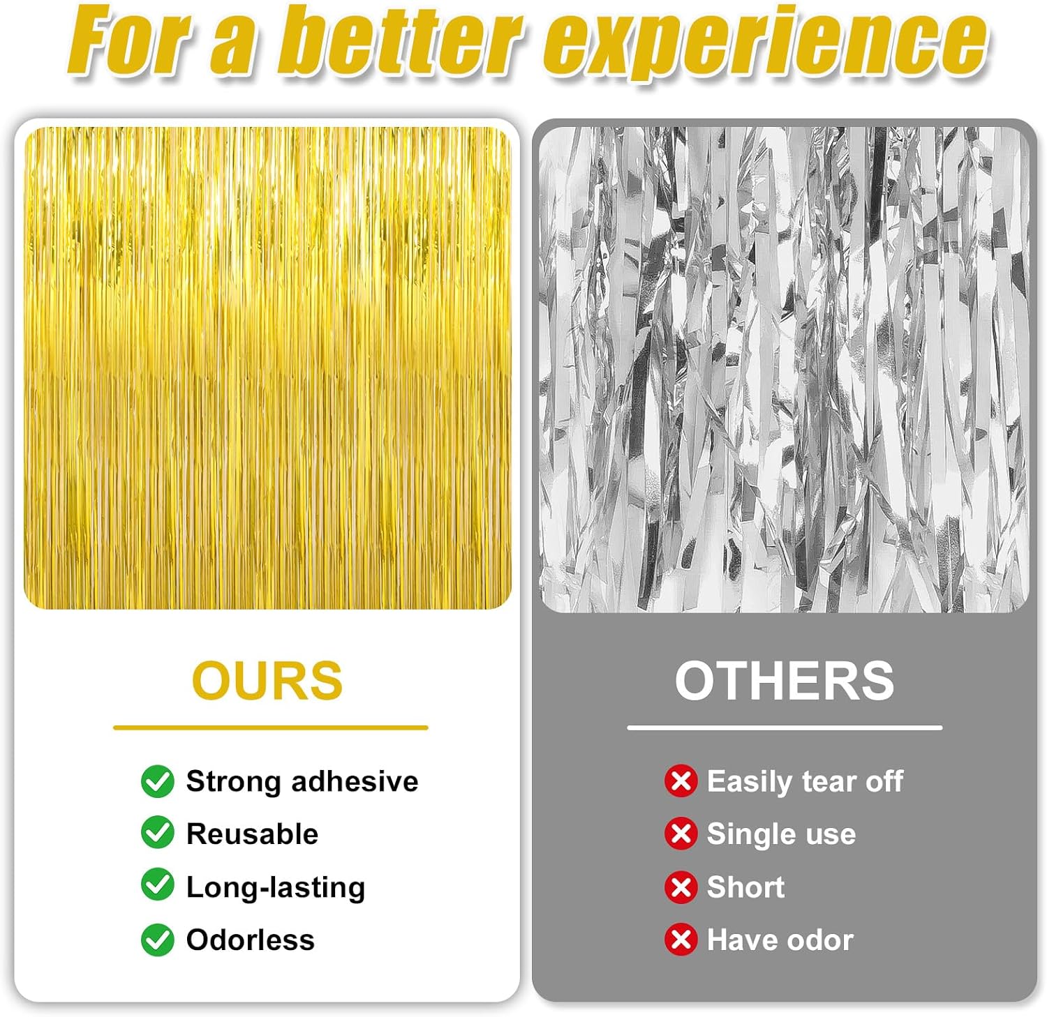 Thumbnail 2 de Crosize 3 Pack Gold Foil Fringe Glitter Curtains (3.3 ft x 9.9 ft each) – Sparkling Backdrops for Parties