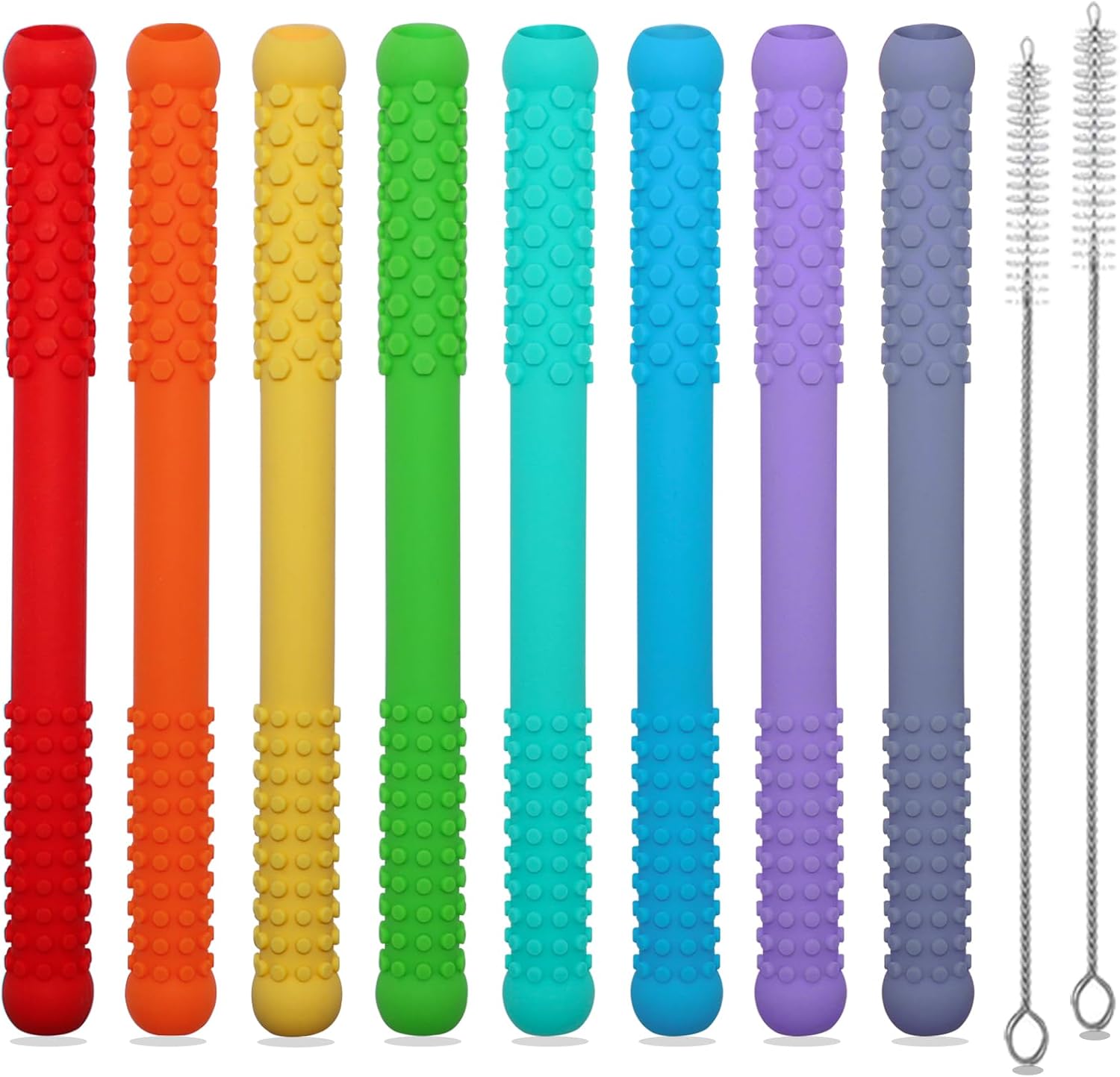 Detalle de 8 Pack Food-Grade Silicone Teething Straws (6–12 & 12–18 Months) – Hollow Teething Tubes for Babies