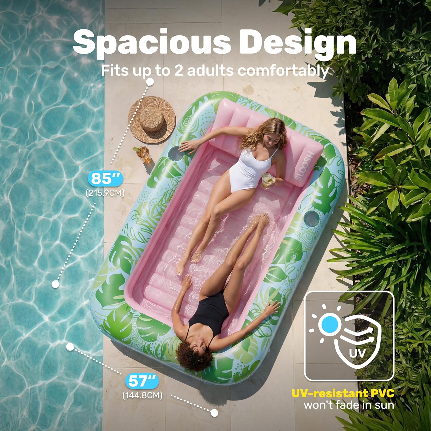 Detalle de SLOOSH Inflatable Tanning Pool Lounger (85 x 57 inches) – XL 4-in-1 Floating Bed for Adults