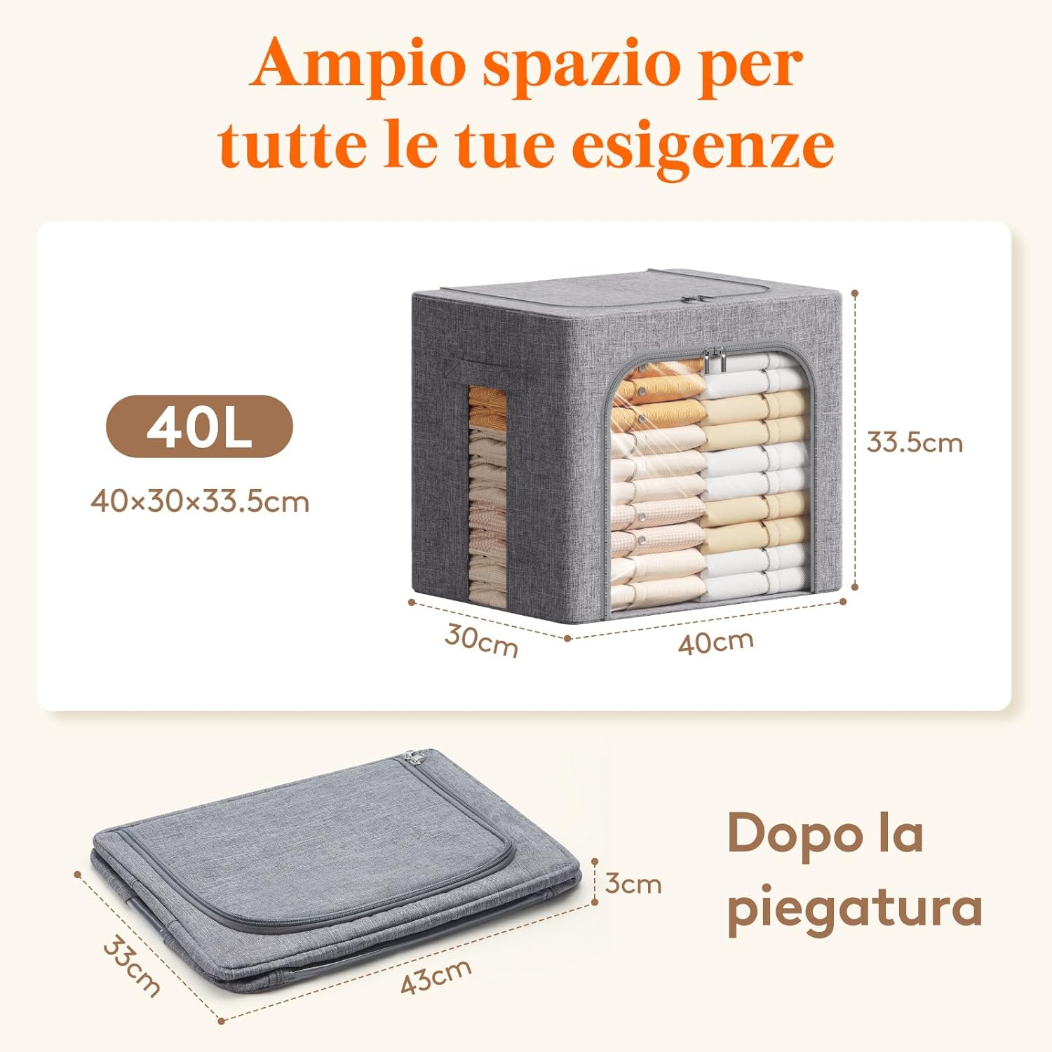 Thumbnail 3 de Lifewit set da 3 scatole rigide per armadio con cerniera, struttura in metallo pieghevole e capacità 40L (grigio)