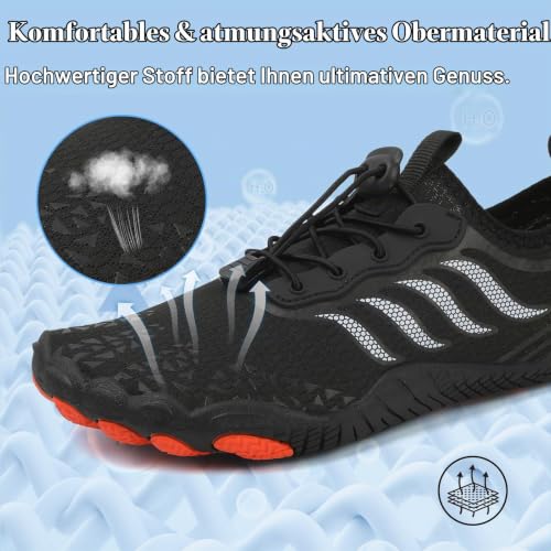 Detalle de Hanani Badeschuhe Wasserschuhe Herren & Damen – Barfußschuhe, Aquaschuhe, Surfschuhe, Schwarz, EU43