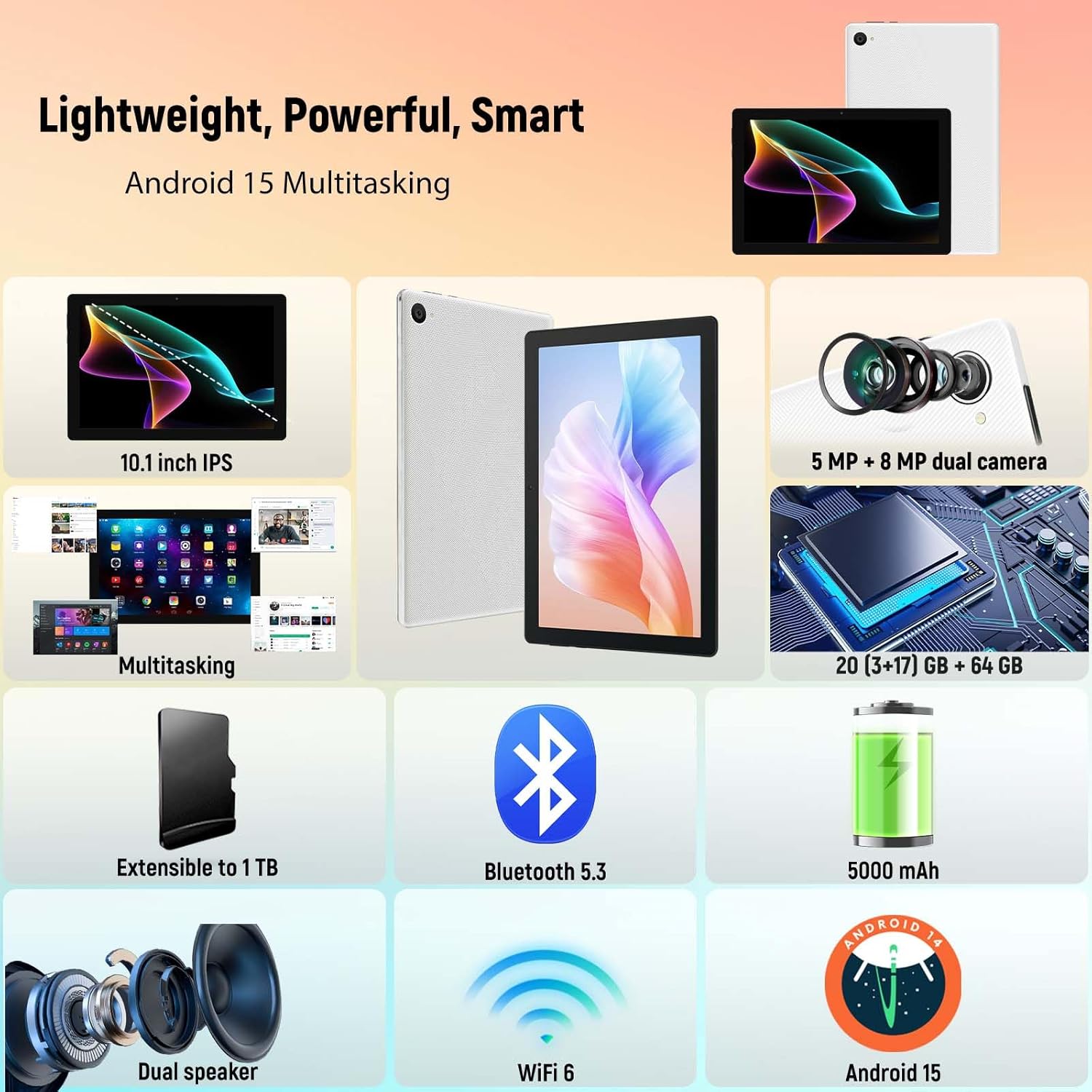 Thumbnail 1 de Byxsb 10-inch Android 15 Tablet with Octa‑Core, 20GB RAM and HD IPS Touchscreen (White)