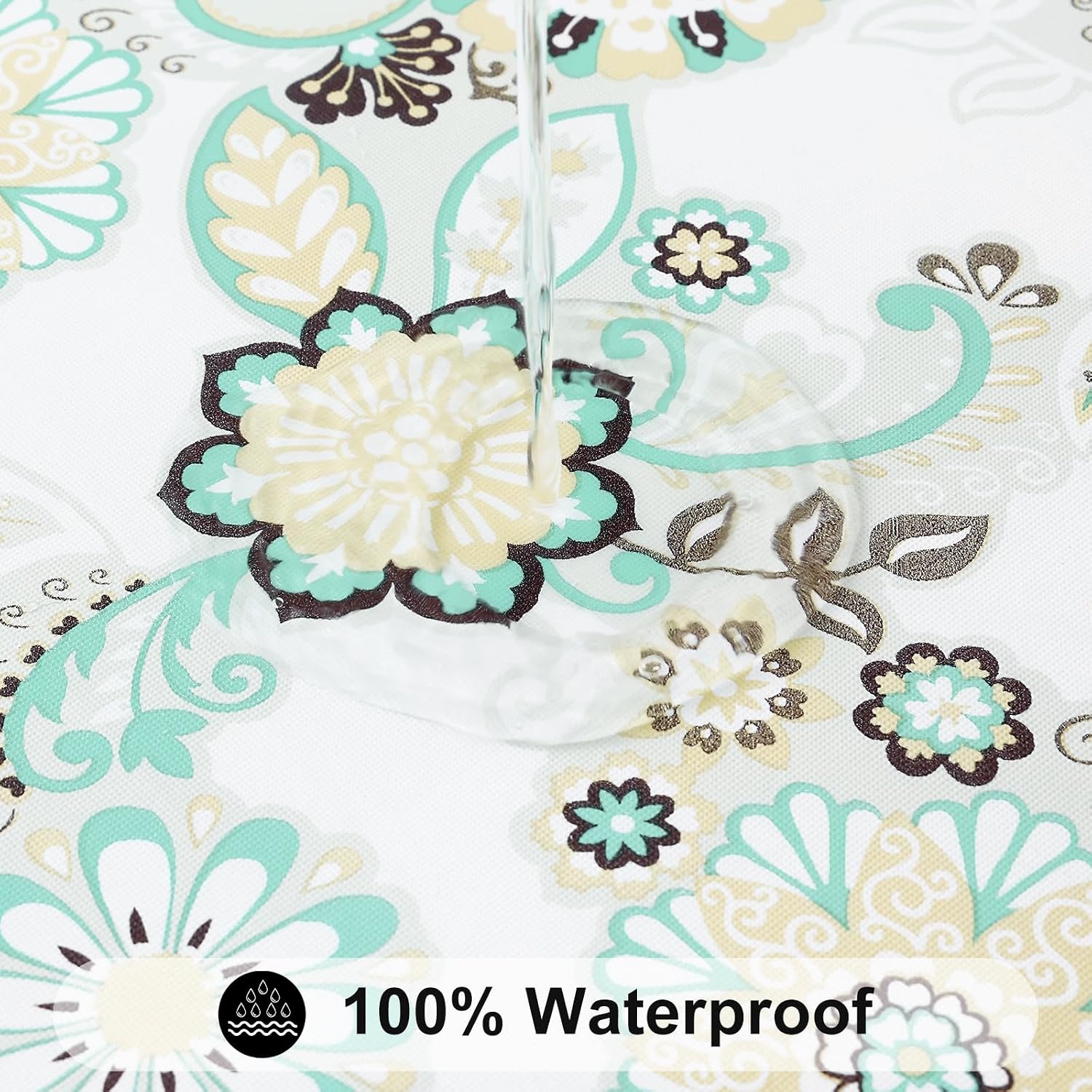 Detalle de Smiry 48" x 30" Fitted Vinyl Tablecloth, Teal & White, Waterproof
