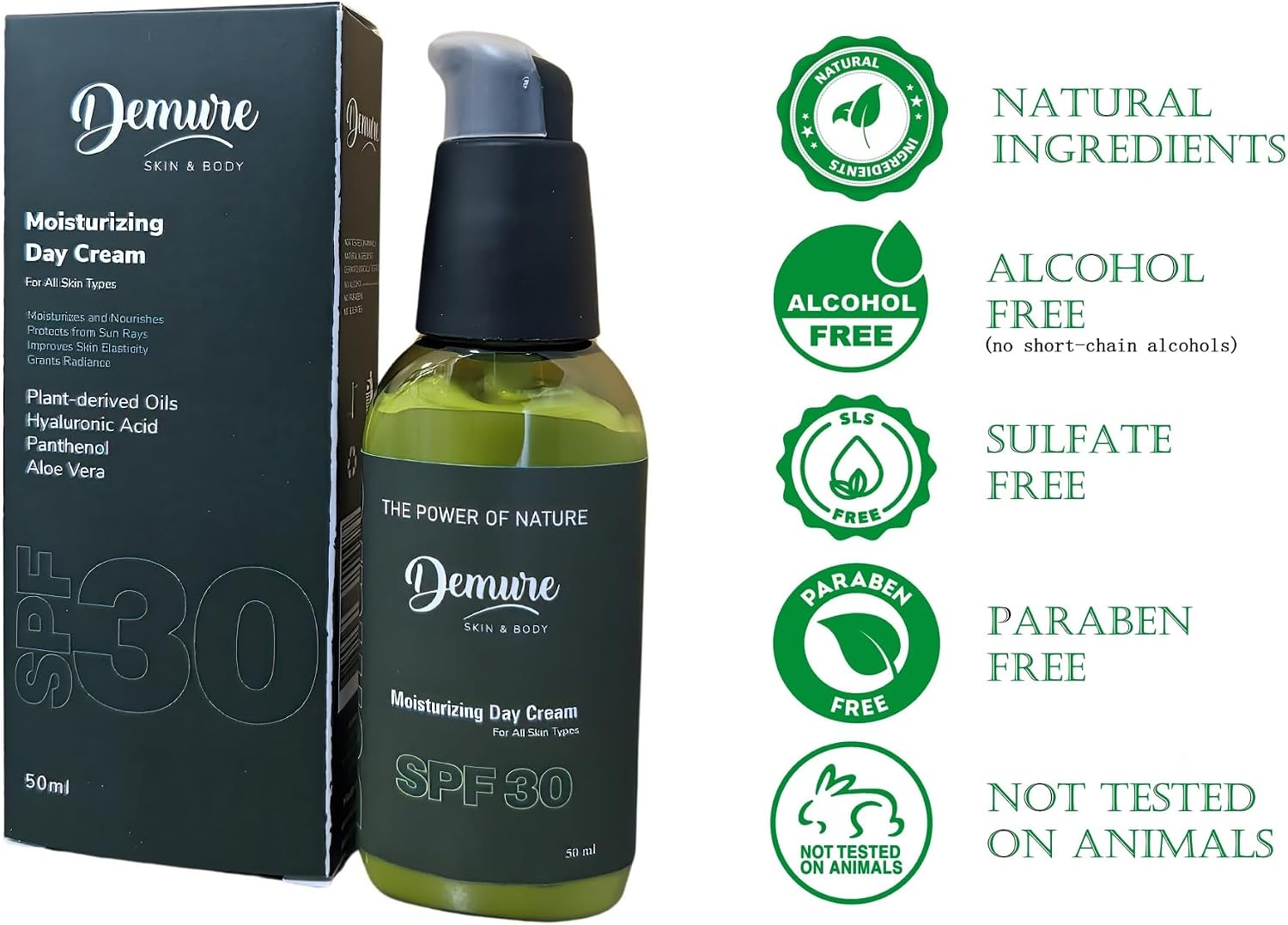 Detalle de Demure Day Cream SPF30 con Acido Ialuronico e Oli Vegetali – Idratazione quotidiana e protezione