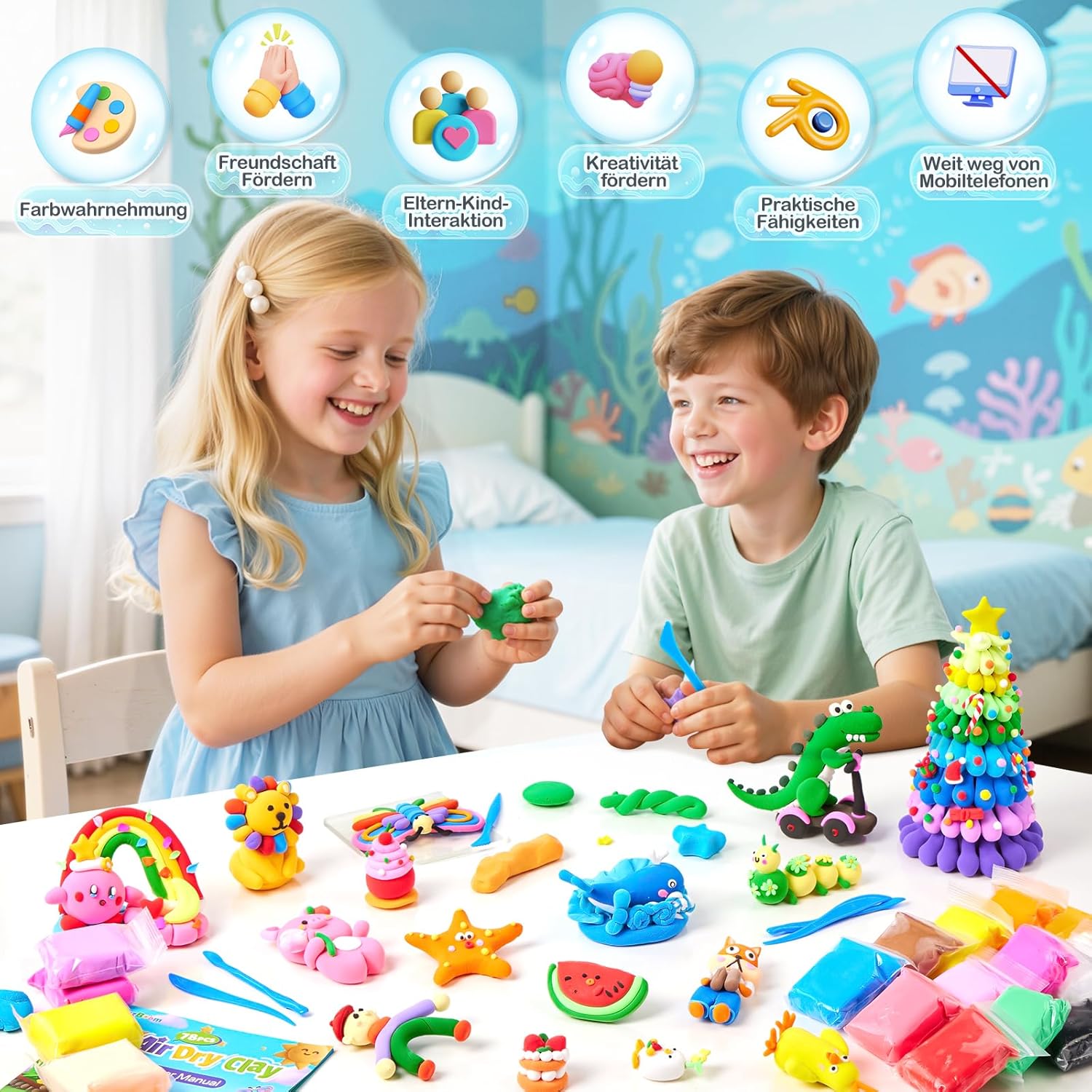 Thumbnail 1 de DazzBoom 78 Beutel Knete mit 36 Farben – lufttrocknende Modelliermasse mit 6 Werkzeugen