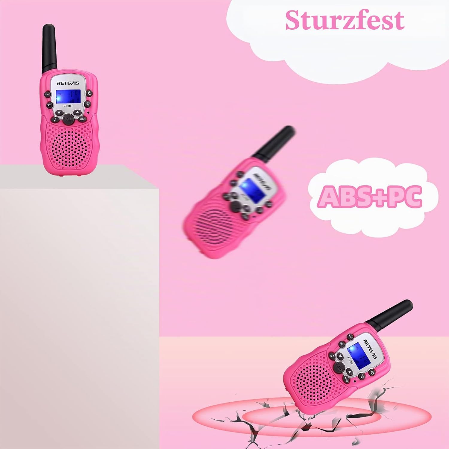 Thumbnail 4 de Retevis RT388 Walkie Talkie Kinder – 8 Kanäle, Taschenlampe, VOX, 2er Pack, Rosa