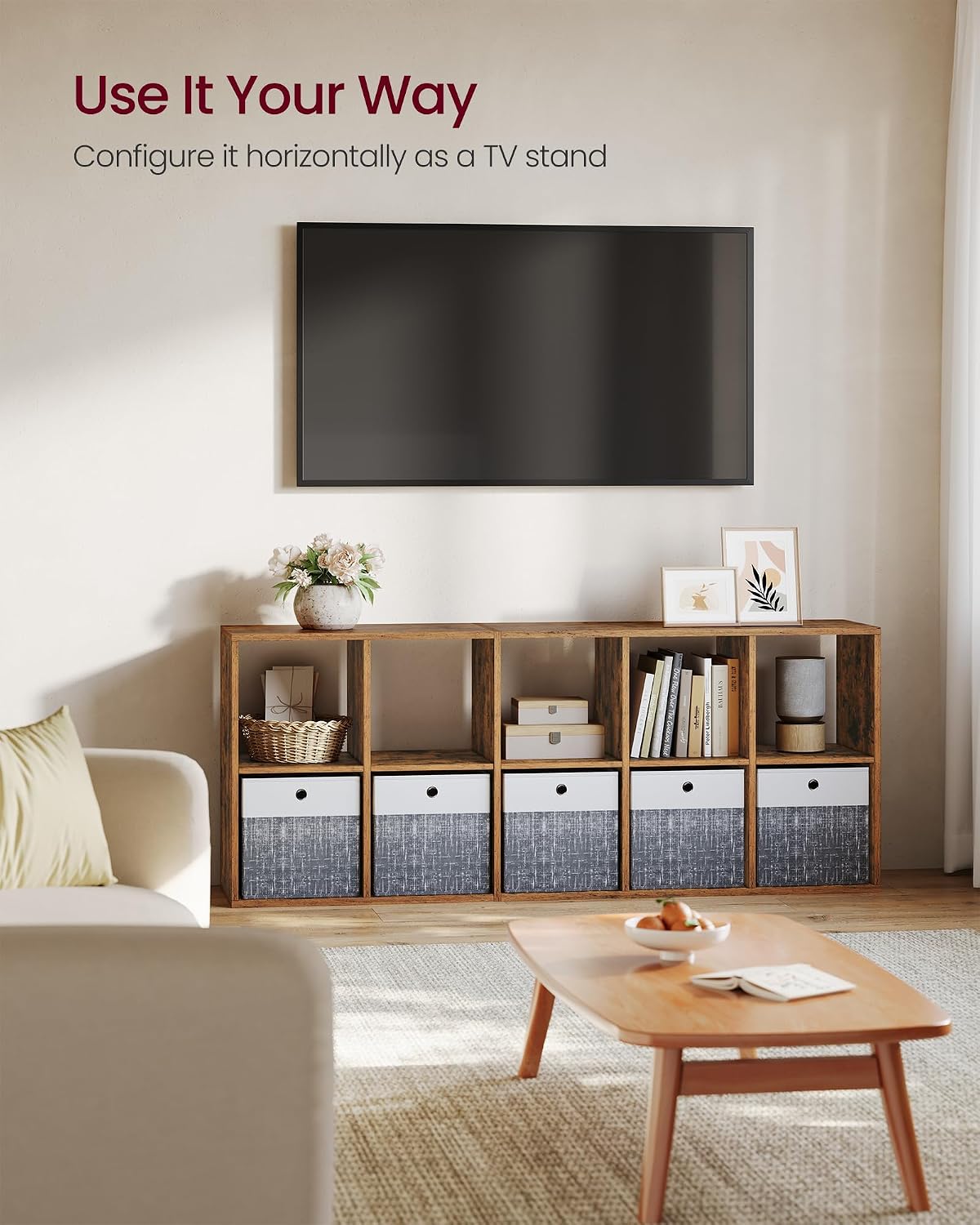 Thumbnail 3 de VASAGLE LBC168K01 10-Cube Bookcase, Rustic Brown Industrial Shelving Unit