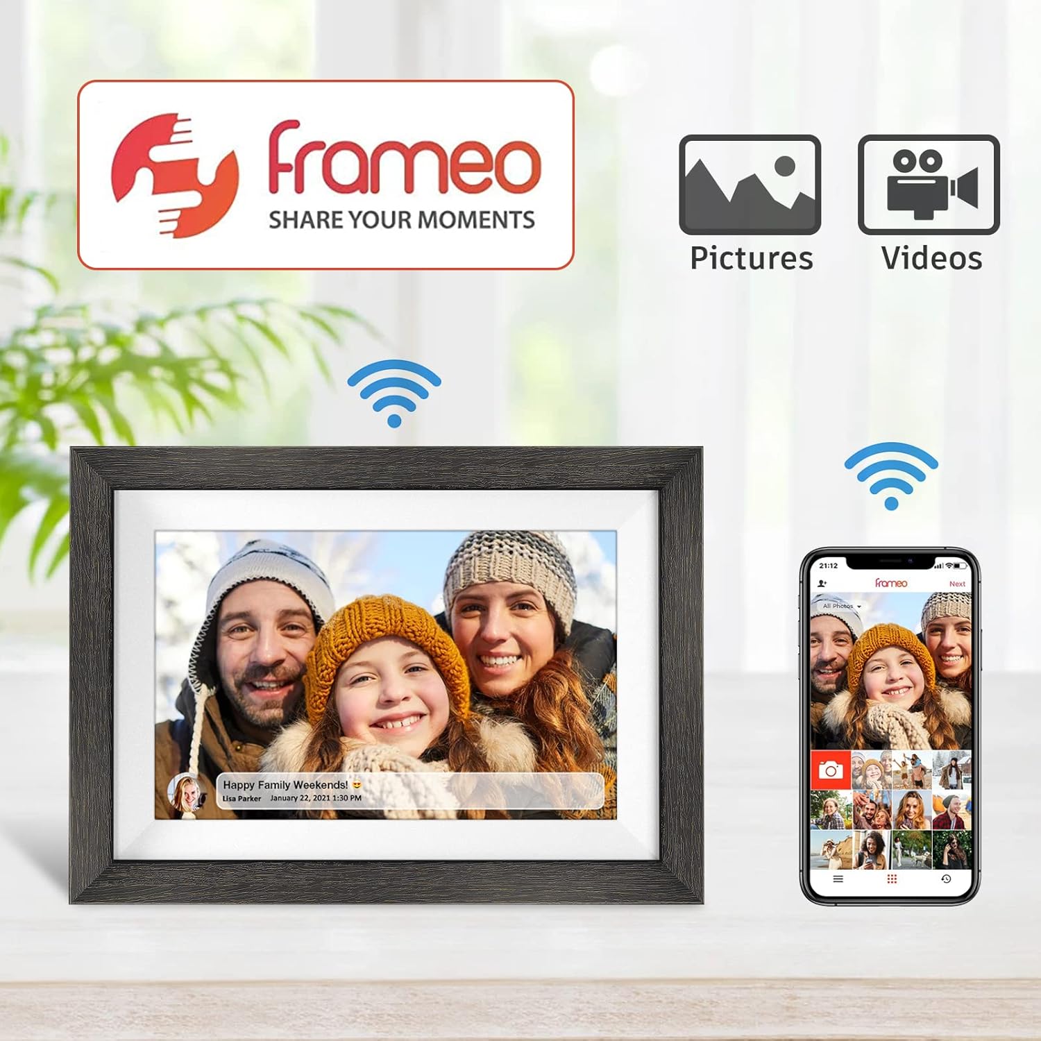 Thumbnail 1 de Frameo 10.1-inch WiFi Digital Picture Frame (Wood) with Touch Screen, Auto-Rotate & IPS HD Display