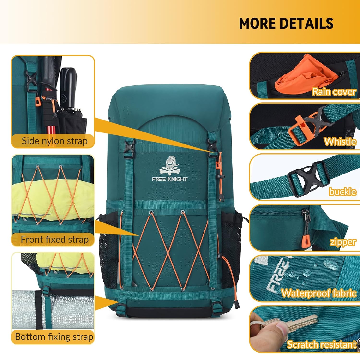 Detalle de Bseash 40L Waterproof Hiking Backpack with Rain Cover – Practical Daypack for Outdoor Adventures