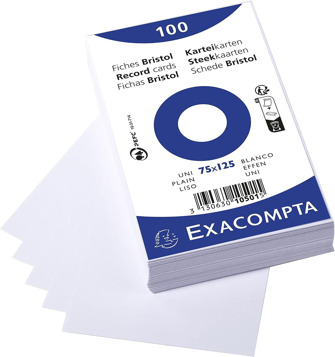 Thumbnail 1 de Exacompta 10501E Bristol-kort, 75 x 125 mm, 205 g/m², 100-pack
