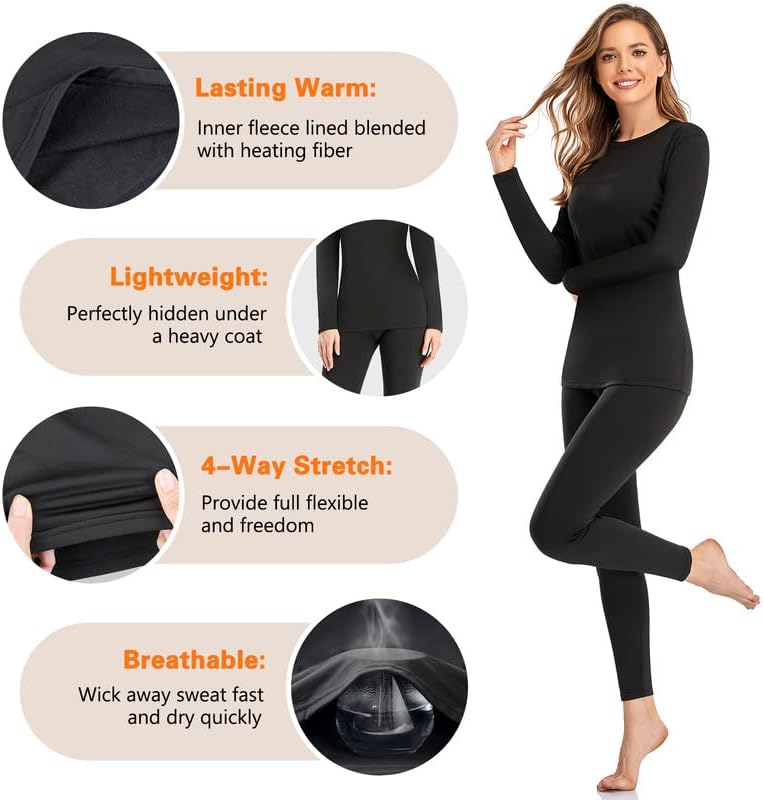 Detalle de SIMIYA Women's Fleece-Lined Thermal Underwear Set