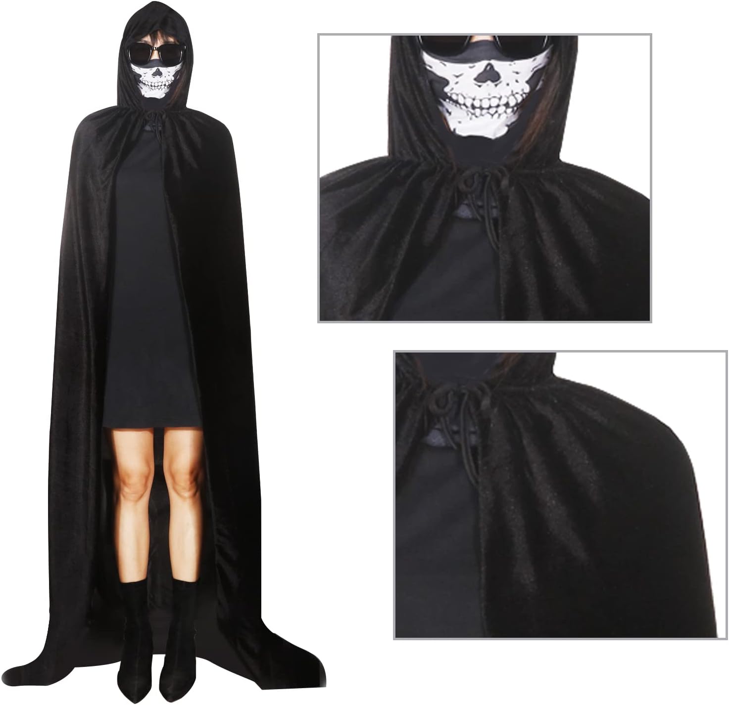 Detalle 2 de BILLMOSS BM-TY-HL06 Grim Reaper Costume with Velvet Cloak, Skull Mask & Scythe