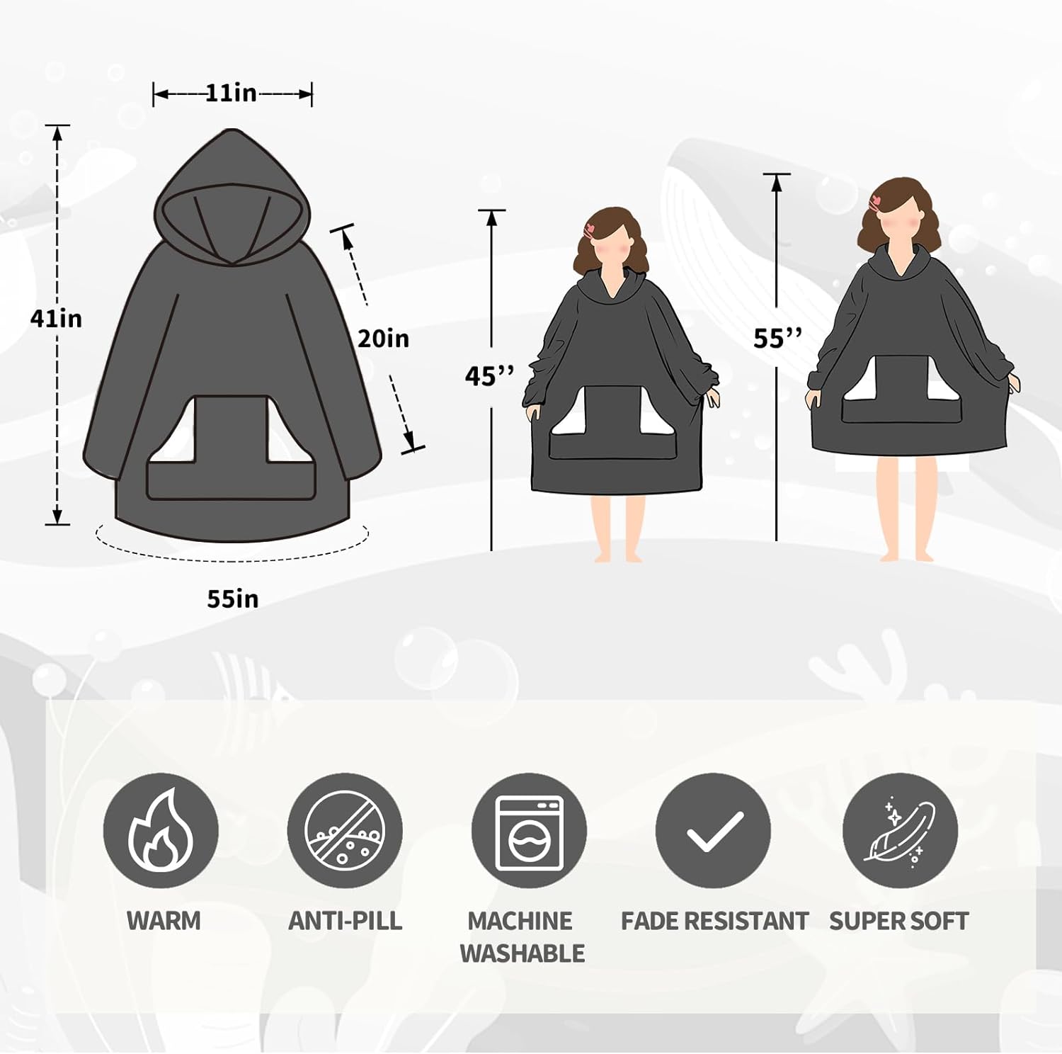 Detalle 2 de Touchat Kids Wearable Hoodie, Sherpa Blanket Sweatshirt with Hood and Pocket