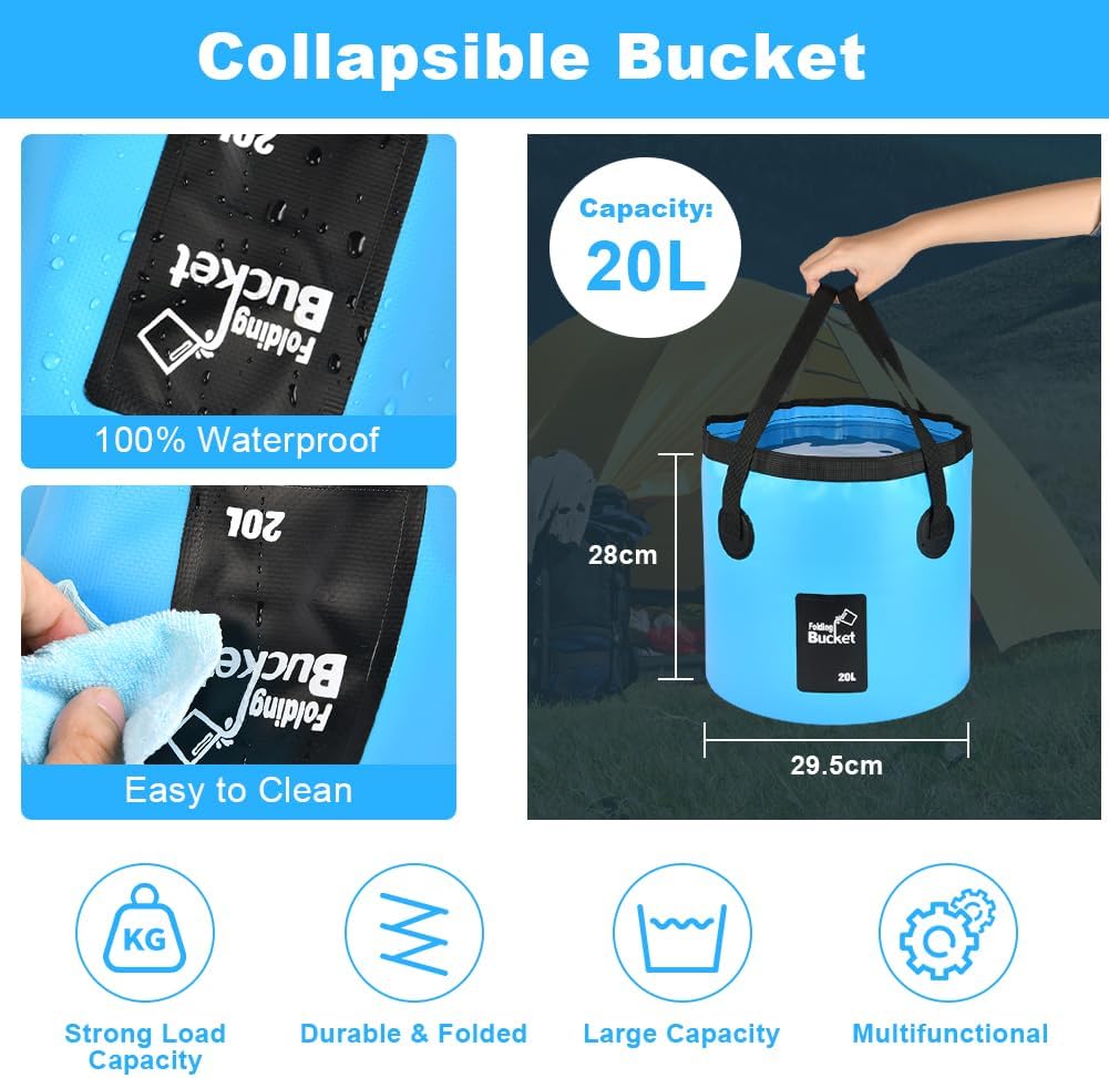 Detalle de Seau pliable flintronic 10L / 12L / 20L pour pêche, randonnée, nautisme et jardinage