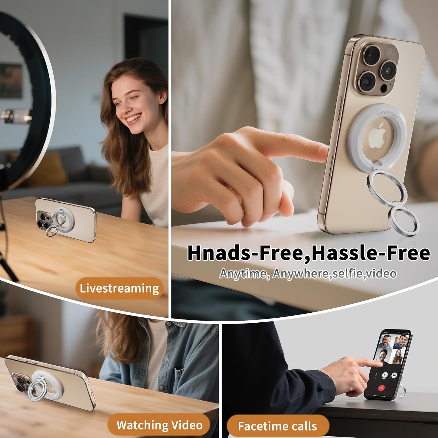 Thumbnail 2 de Phone Ring Holder for MagSafe: Double-Sided Magnetic Ring Stand for iPhone 17–12 and Magnetic Android Apps (White)