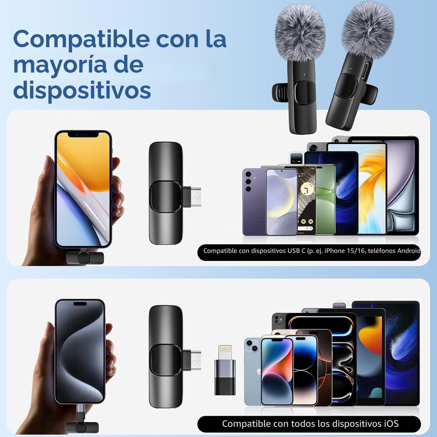 Detalle de voijump Mini Mic Pro: micrófono inalámbrico de solapa para iPhone, iPad y Android (paquete 2)