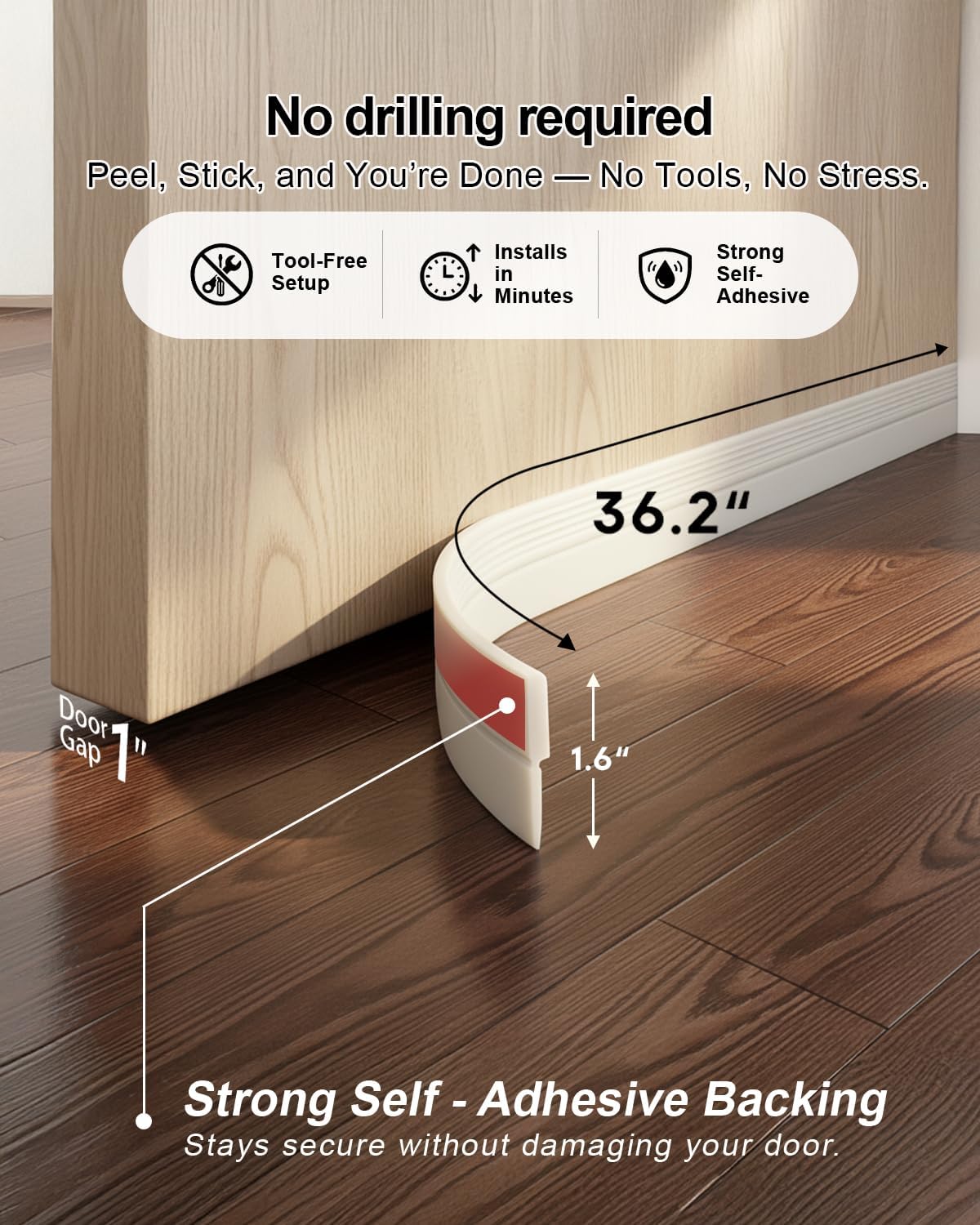 Detalle 2 de Upgraded Silicone Draught Excluder for Doors – Self-Adhesive White Door Seal