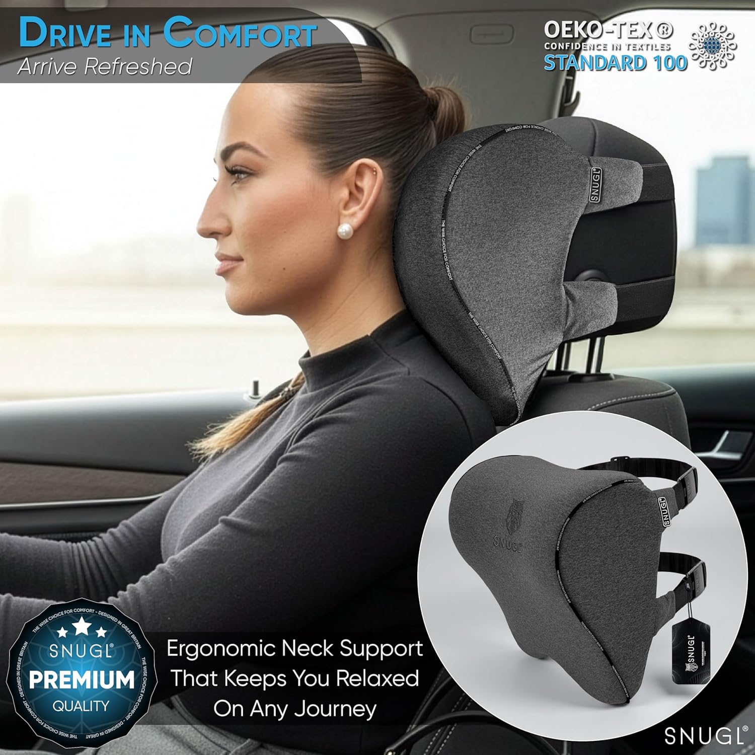 Detalle 2 de SNUGL Car Headrest Pillow | Memory Foam Neck Support for Long Drives