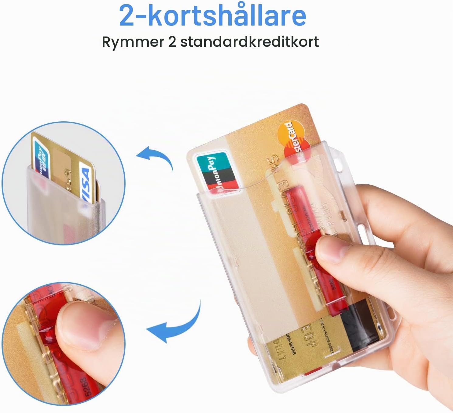 Detalle de Vicloon utdragbar ID-korthållare för två kort i röd polykarbonat