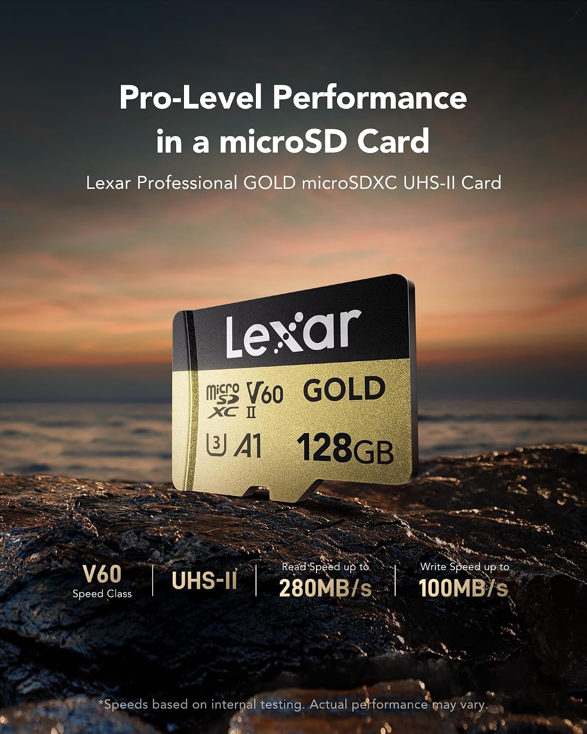 Detalle 2 de Lexar LMSGOLD128G-BNNNG – karta microSDXC UHS-II 128 GB, V60, do 280 MB/s