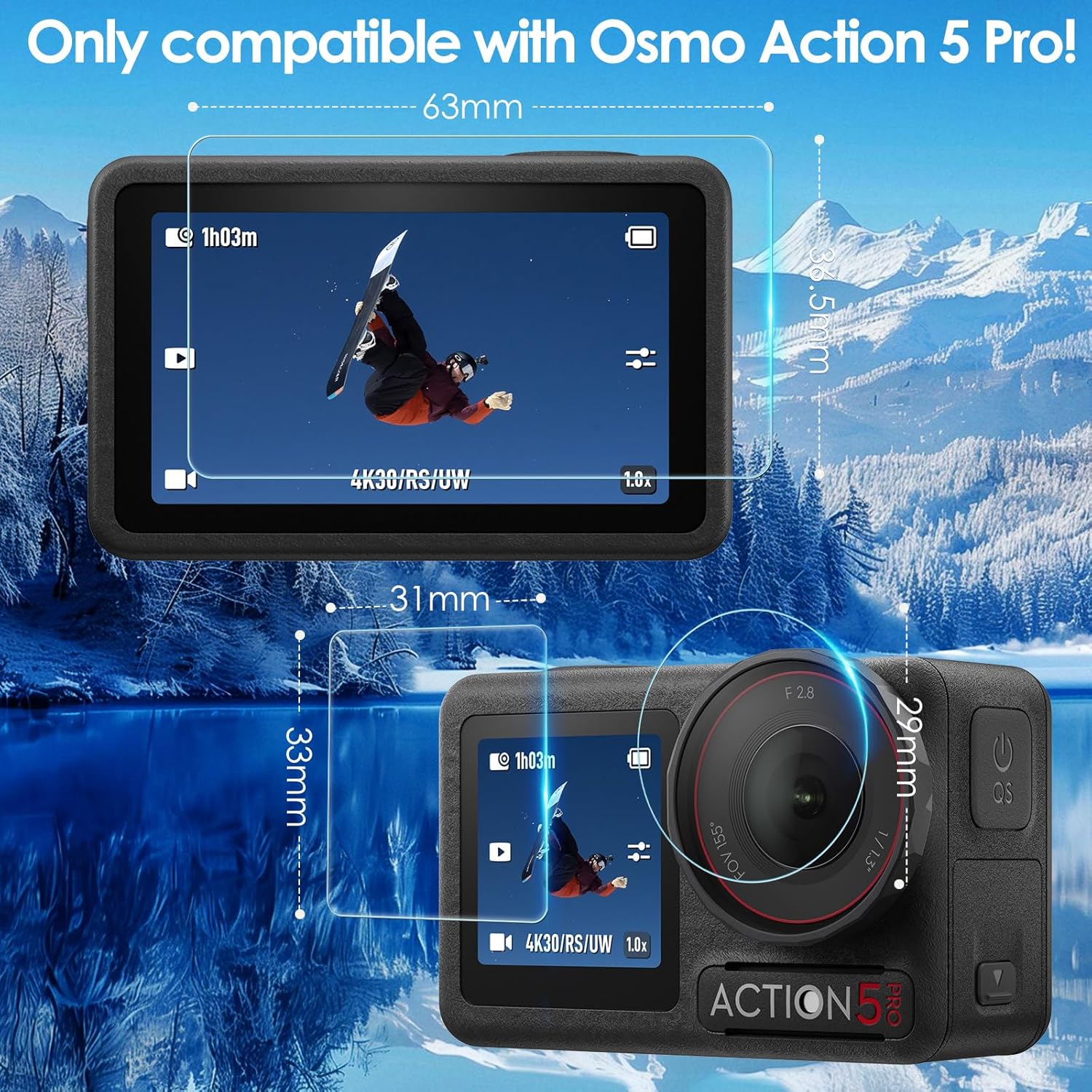 Thumbnail 4 de Simpeak 4 Set Screen Protectors for DJI Osmo Action 5 Pro (Lens + Front + Back) tempered glass, 9H