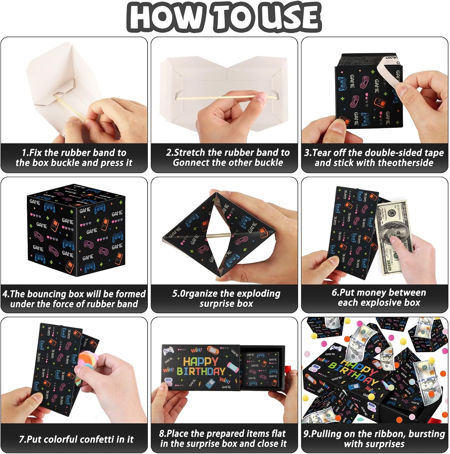 Detalle de WenmthG Happy Birthday Surprise Gift Box Explosion: DIY Money Box That Pops with Confetti