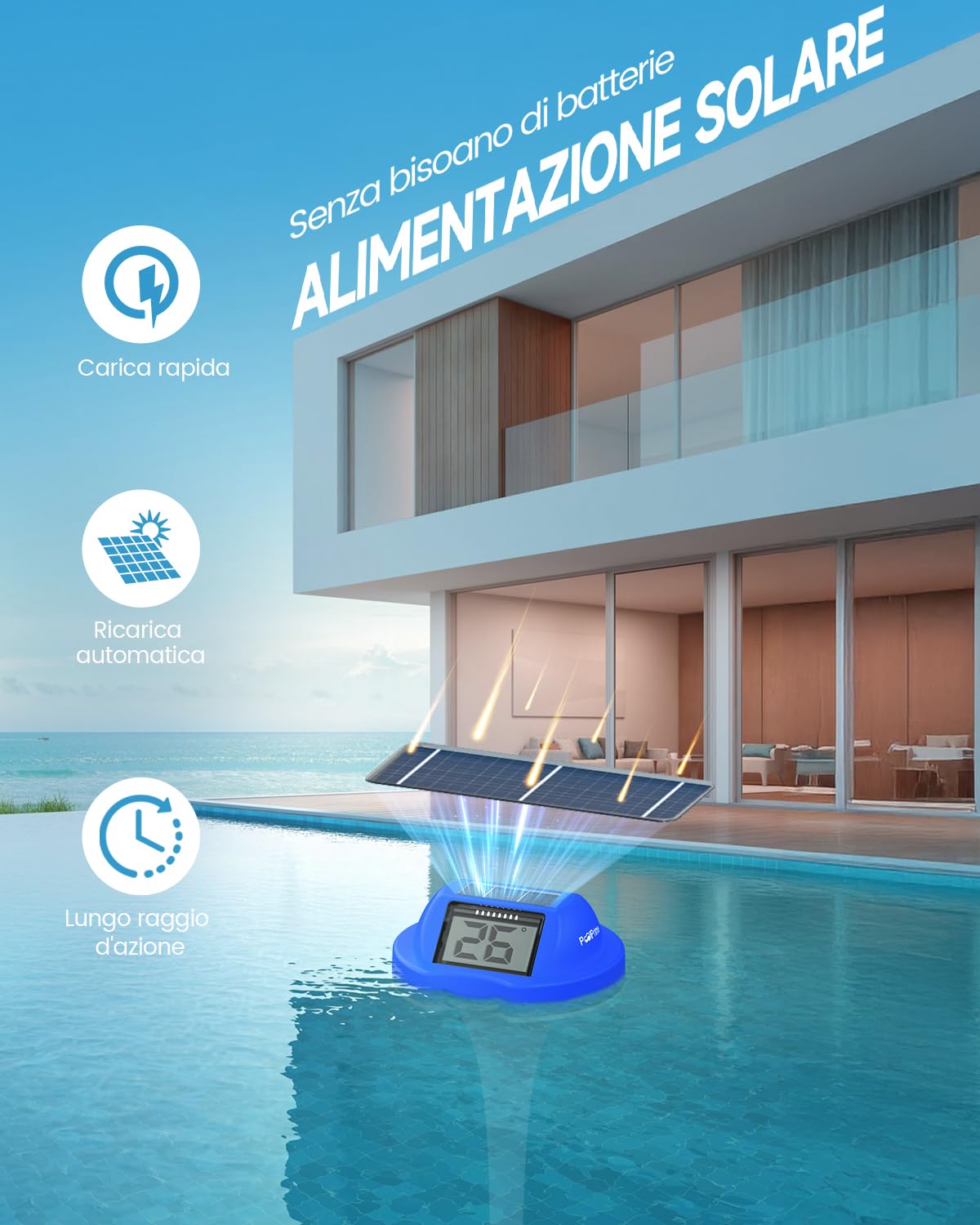 Thumbnail 2 de PoolPrime Termometro Piscina a Doppio Schermo: lettura facile, display rivolto in due lati e IPX7