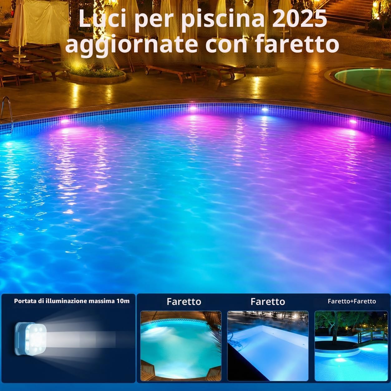 Thumbnail 5 de HL Pack di 2 Luci Piscina Fuori Terra: LED subacquee IP68 con telecomando e magneti integrati