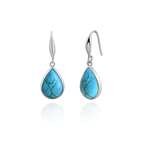 Detalle de Weviway Silver Turquoise Teardrop Earrings — Vintage Boho, Hypoallergenic, Lightweight