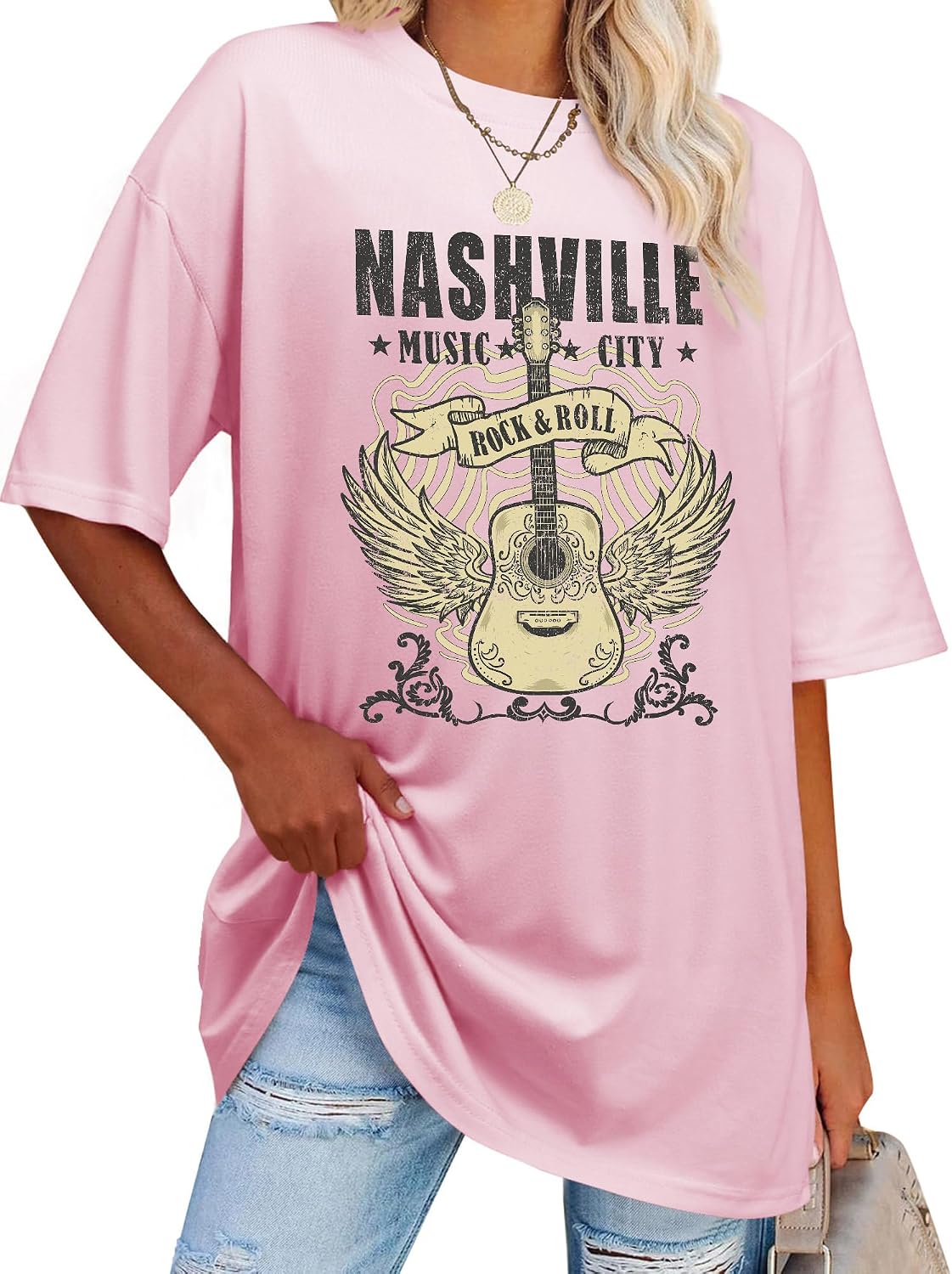 Thumbnail 6 de WIEIYM Womens Oversized Nashville Music T Shirt Rock Tee