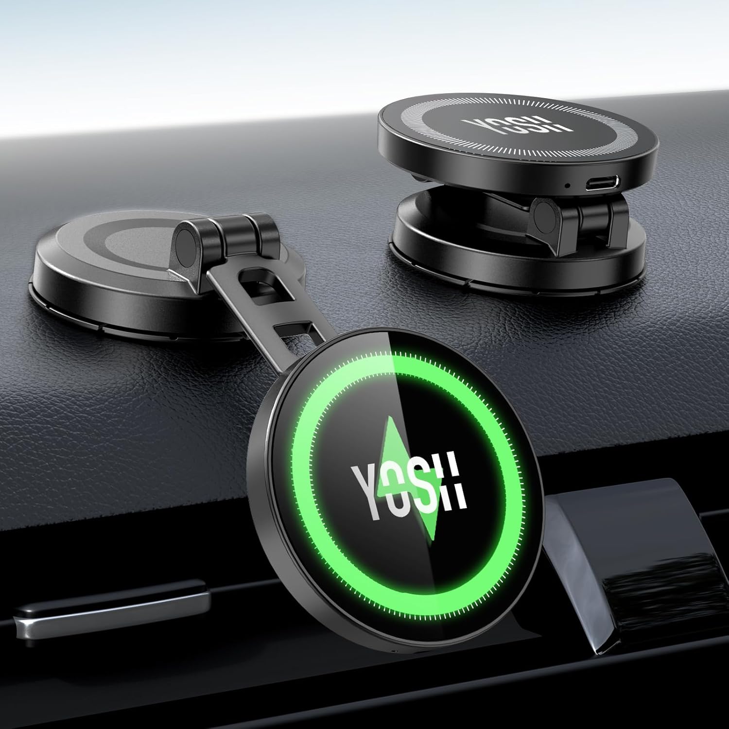 Detalle de YOSH for Magsafe Car Mount Charger (15W) – Sticky Dashboard Wireless Car Charger with N55 Folding Magnetic Holder