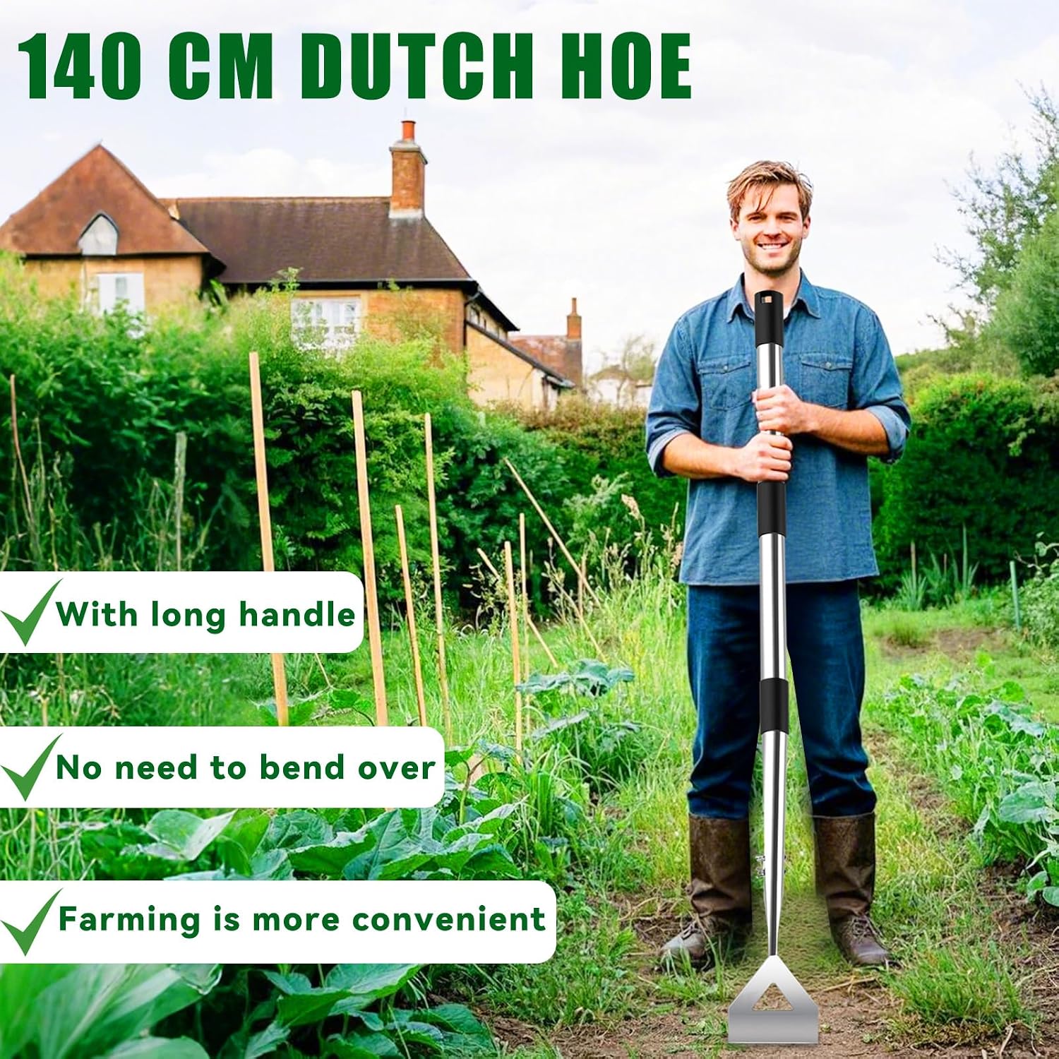 Detalle de Dutch Hoe 140cm Stainless Steel Garden Digging Tool – Long-Handled Weeding and Soil Digging Master
