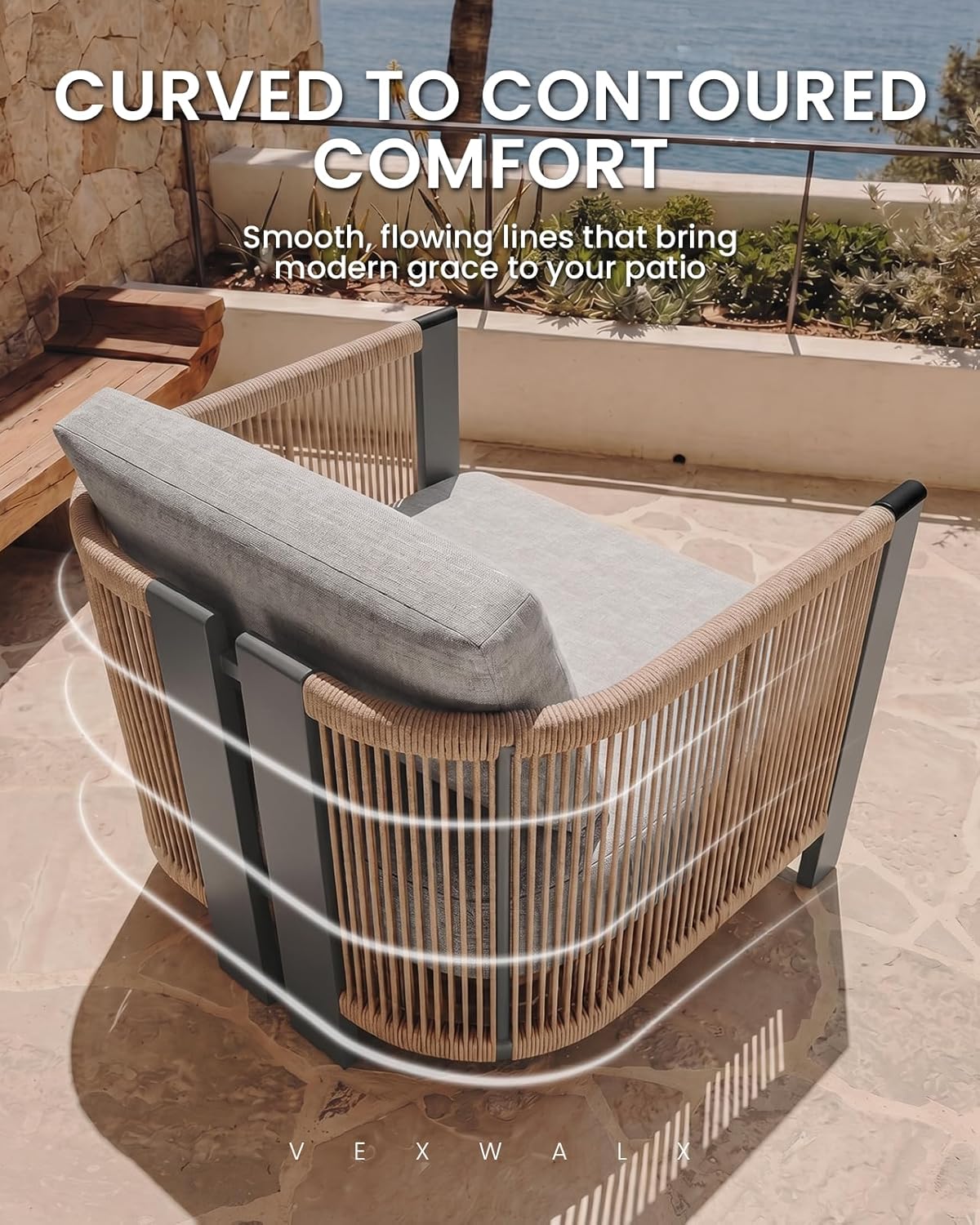 Detalle de Vexwalx VX-5471 4-Piece Curved Patio Set with 7.1-Inch Cushions