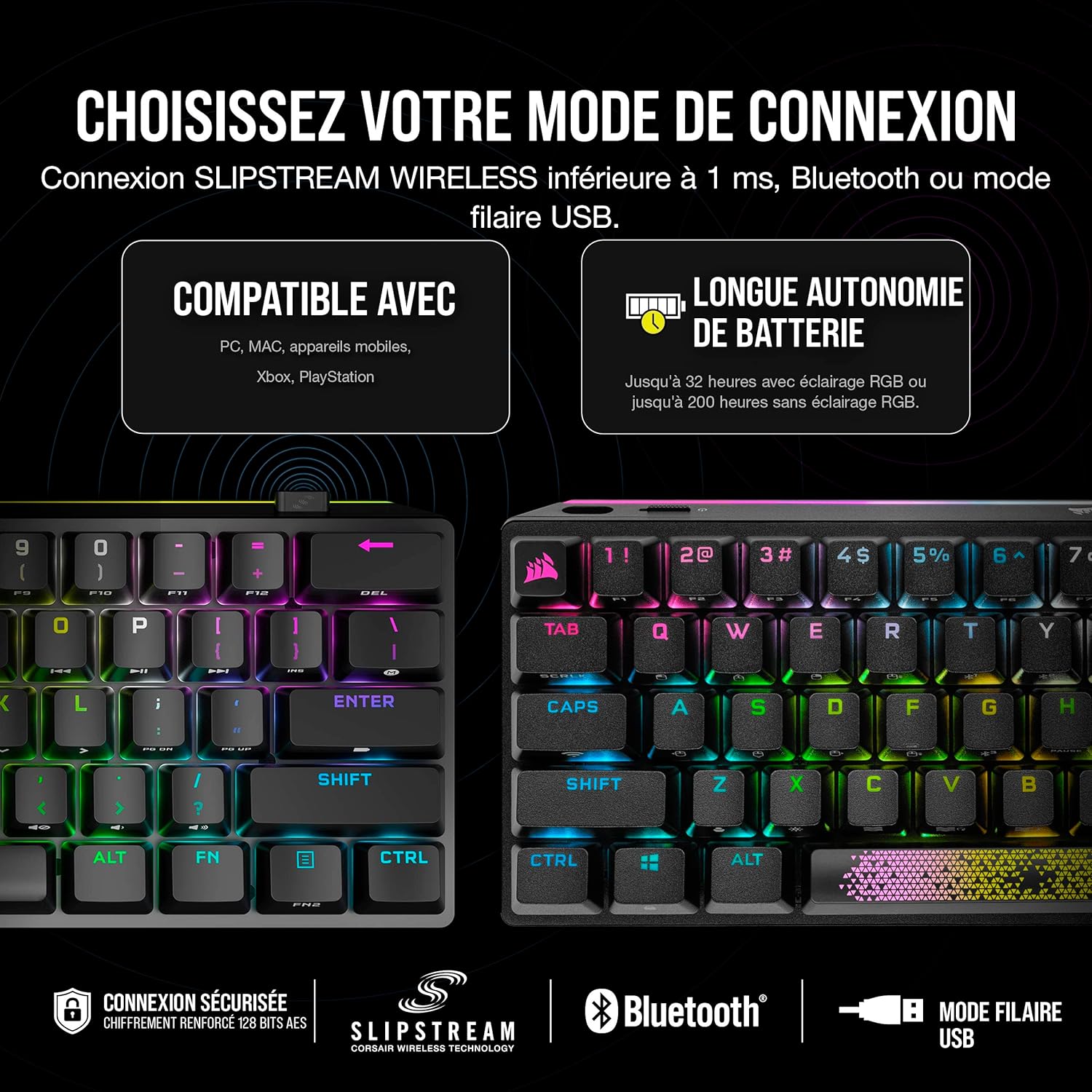Detalle 2 de Corsair K70 Pro Mini Wireless RGB 60%: Clavier de jeu compact et polyvalent