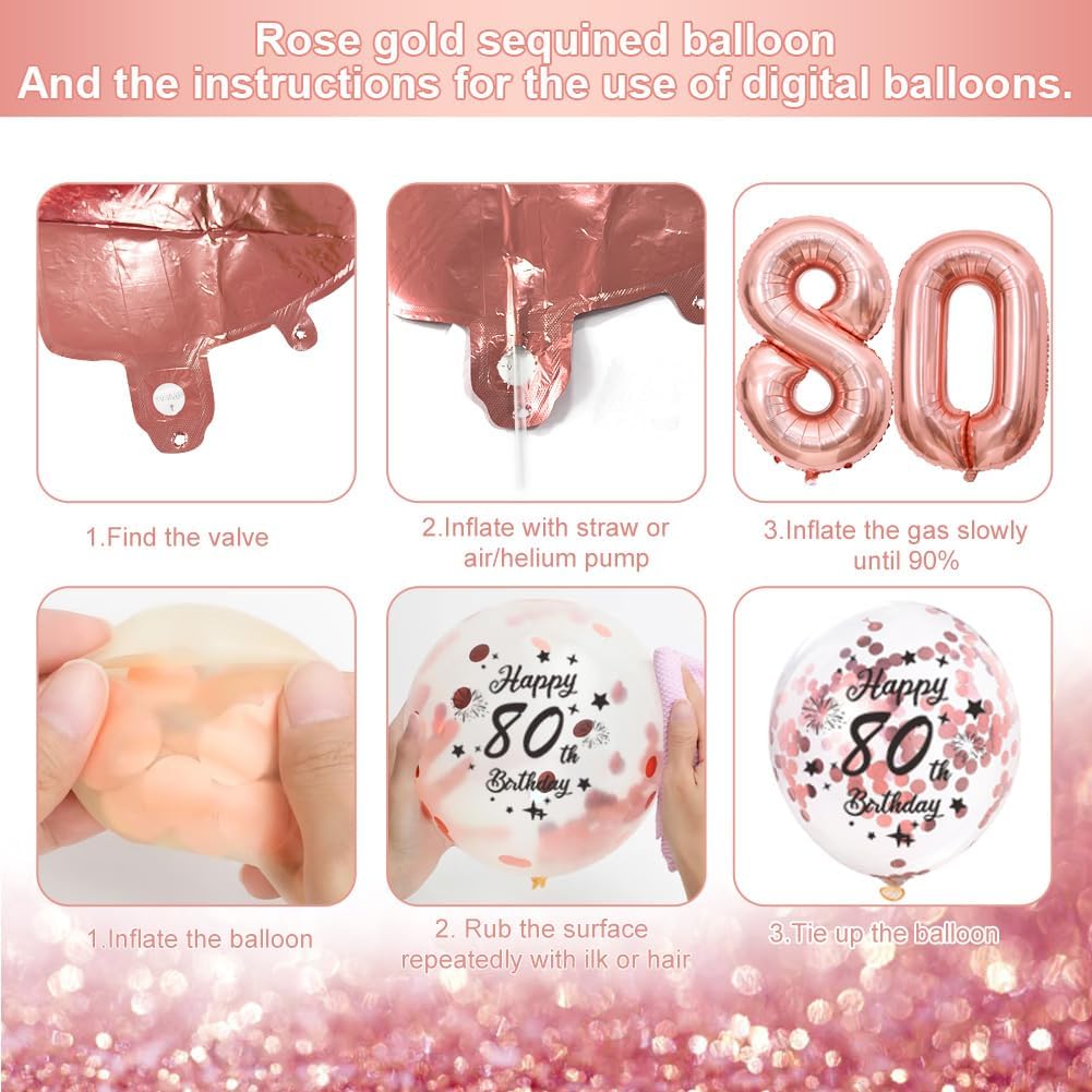 Detalle de 80th Birthday Decorations Pink Rose Gold Set