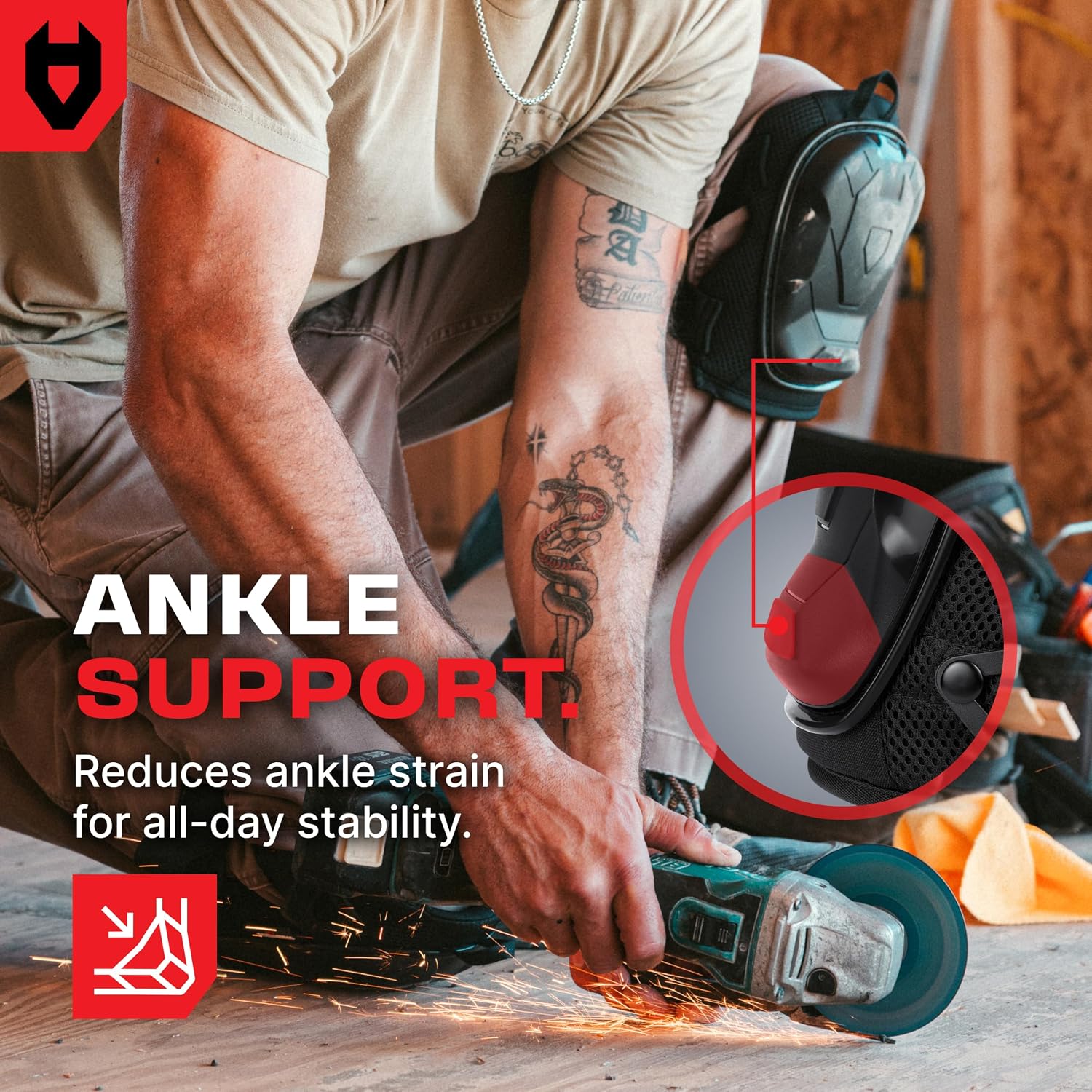 Detalle de NoCry Professional Construction Knee Pads with Gel Foam, Ankle Support and Non-Slip Cap