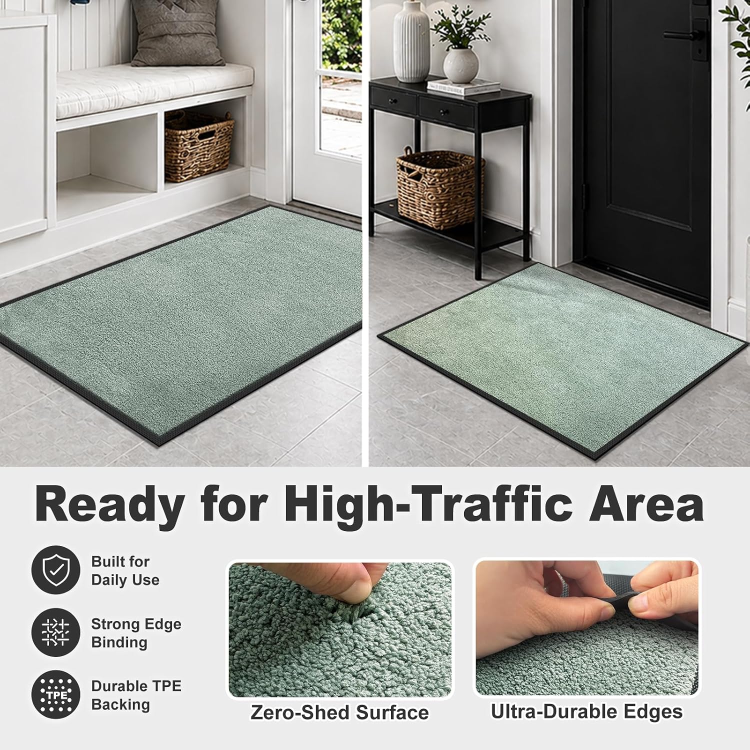 Thumbnail 6 de Mibao MBPC001 Door Mat, 48" x 24", Sage Green, Non-Slip and Washable