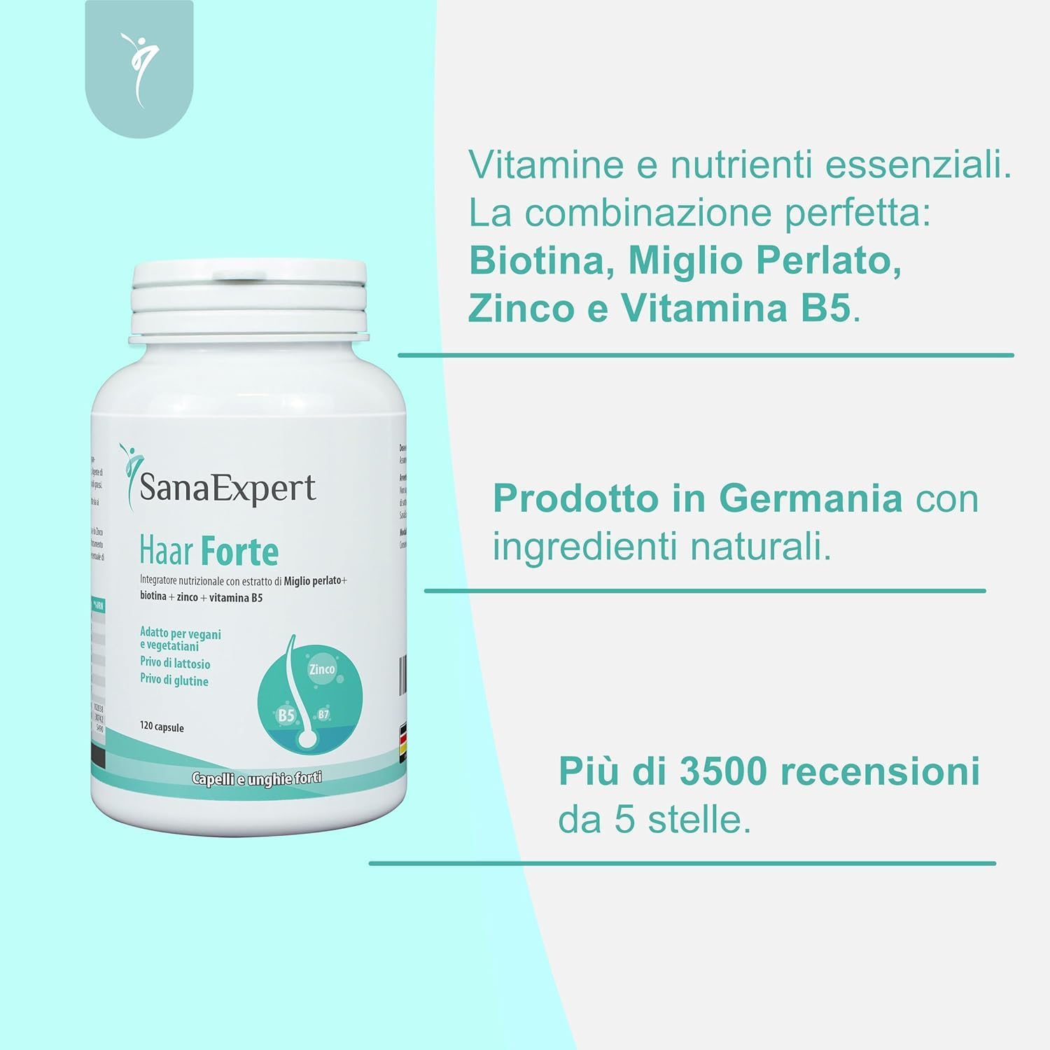 Thumbnail 1 de SanaExpert Haar Forte integratore vegano per capelli e unghie con biotina, zinco e selenio (120 capsule)