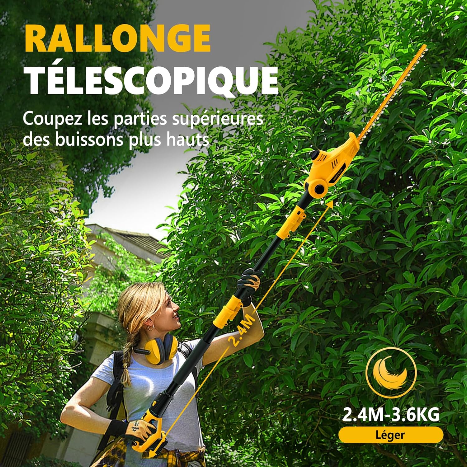 Detalle de Alloyman 20V Max Taille-haie sans Fil télescopique avec 2 Batteries 4,0 Ah et Chargeur – 2,4 m