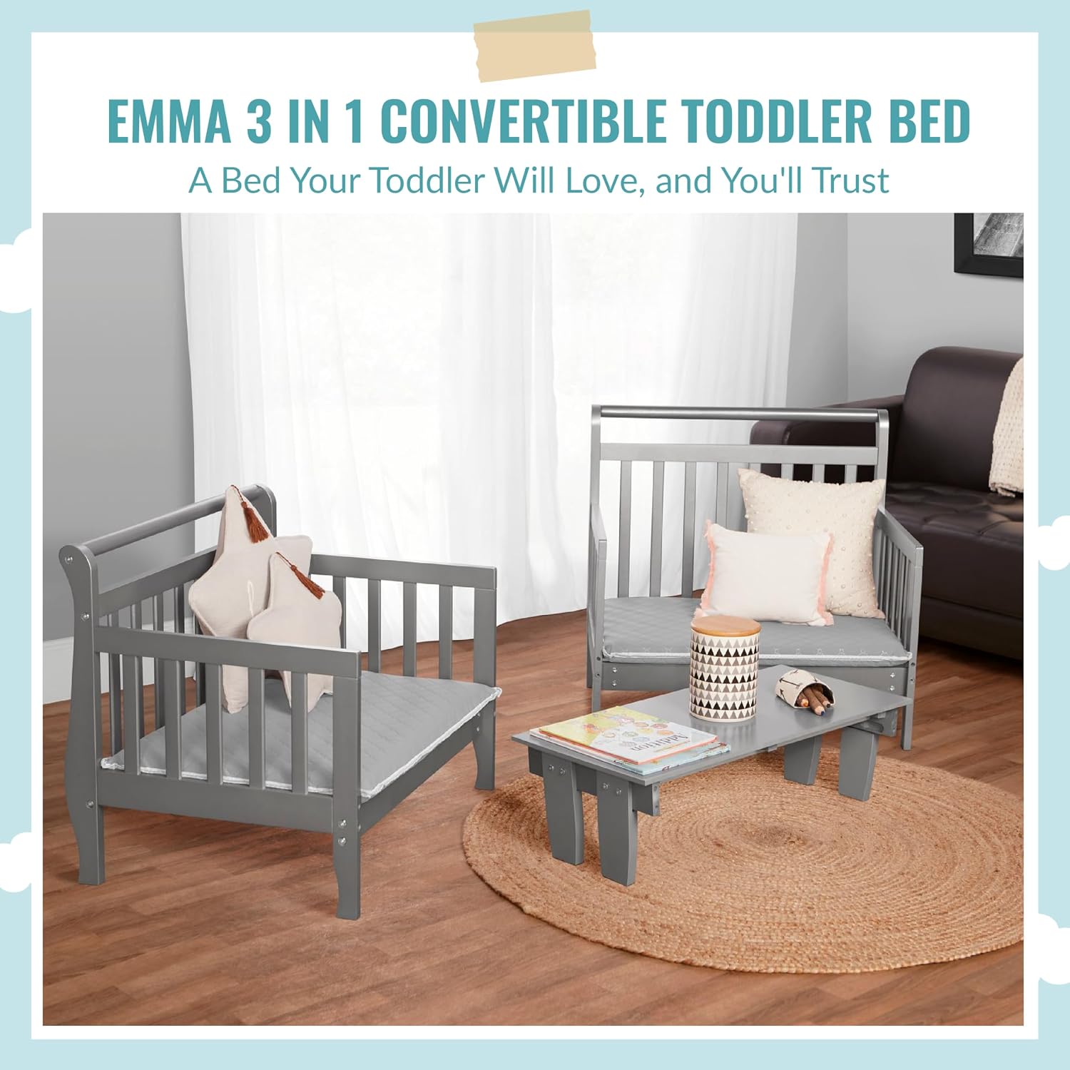 Thumbnail 6 de Dream On Me Emma 649-SGY Convertible Toddler Bed, Storm Grey Pinewood
